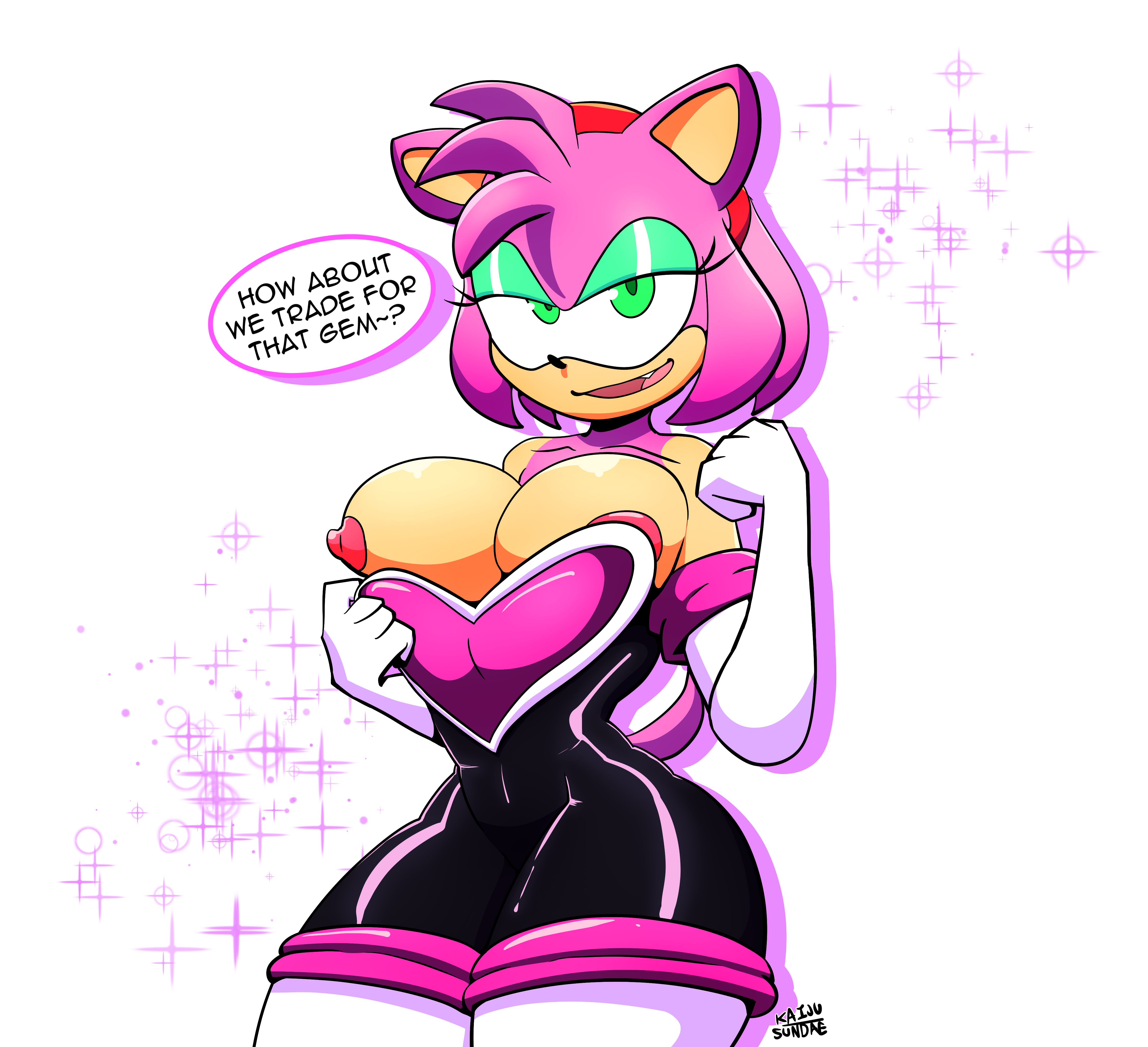 1girls, absurd res, amy rose, amy the bat, anthro, armwear, bimbo, bodysuit, breasts, clothing, clothing pull, cosplay, elbow gloves, eulipotyphlan, female, flashing breasts, gloves, handwear, hedgehog, hi res, kaijusundae, looking at viewer, mammal, rouge the bat (cosplay), sega, shirt, shirt pull, skinsuit, smile, solo, sonic (series), sonic the hedgehog (series), tight clothing, topwear, topwear pull, wide hips
