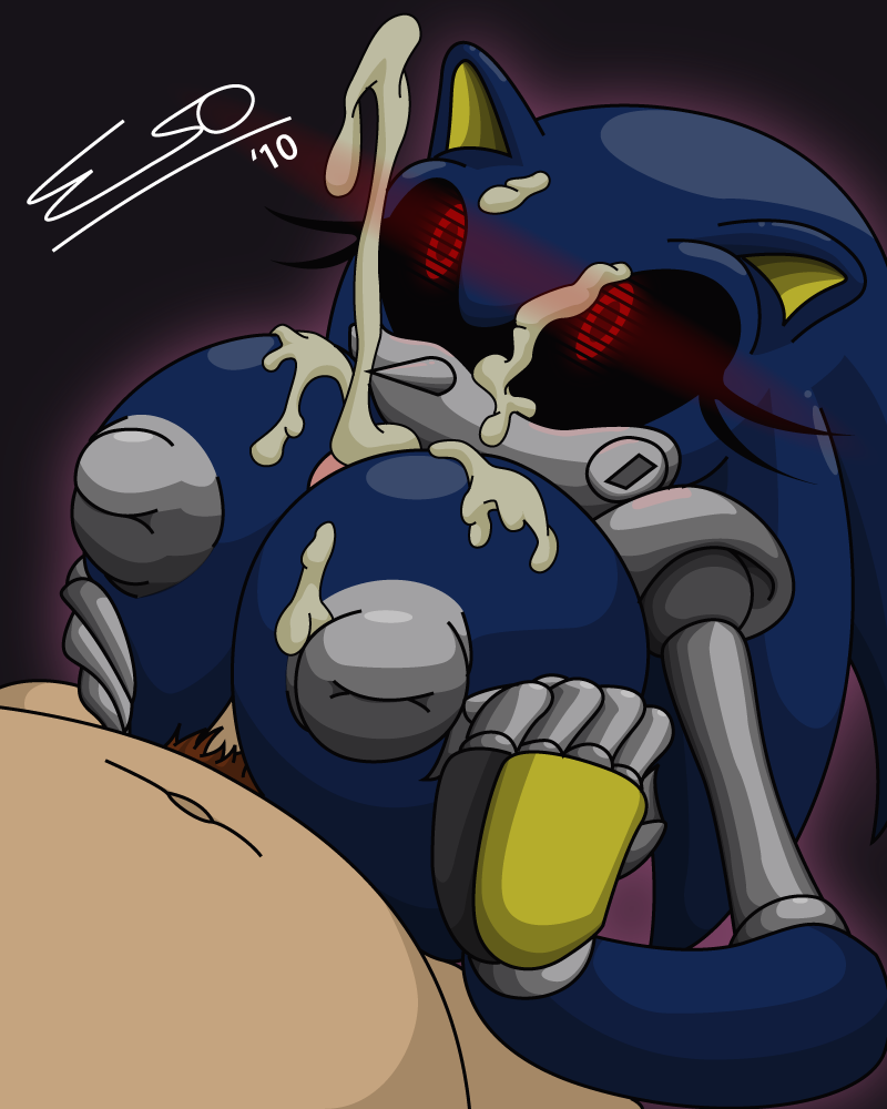 beige_skin breasts brown_hair color cum dr_robotnik erection female glowing_eyes hair human interspecies male metal_sonic metal_sonique nipples open_eyes paizuri penis pherociouseso pubic_hair red_eyes robot rule_63 sonic_(series) straight