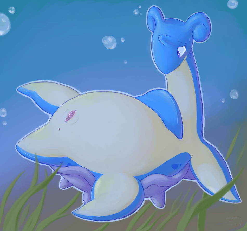 bubble color fabuchs female female_only lapras lying nintendo nude on_back pokemon solo tagme underwater vulva