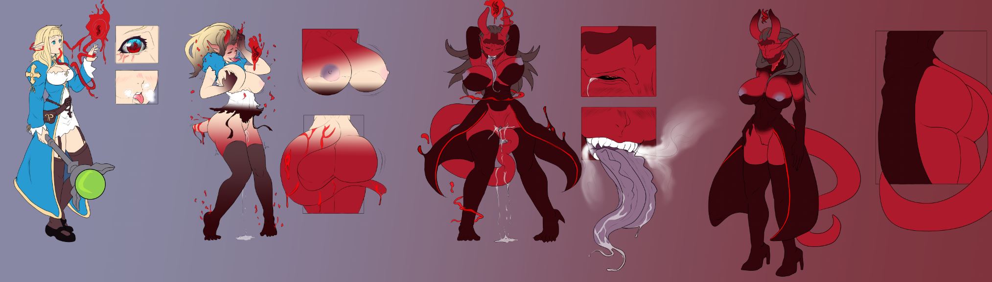 ass, ass expansion, brainwashing, breast expansion, breast growth, breast growth (enlargement), breasts, corruption, demon, elf female, female, frozenaardvark, huge ass, huge breasts, identity death, succubus, the varking, transformation, transformation sequence