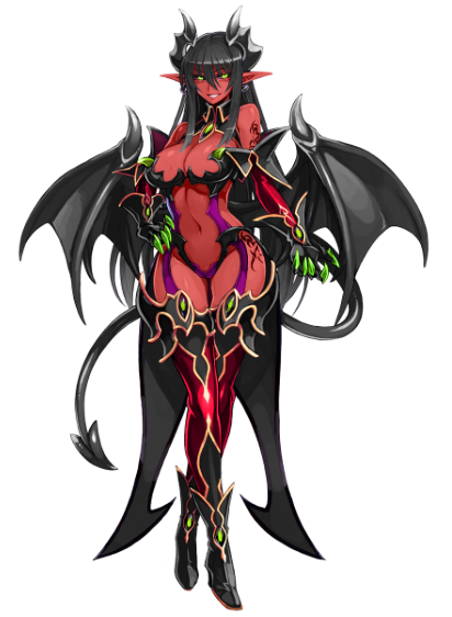 alternate costume, demon, demon (monster girl encyclopedia), demon girl, female, kenkou cross, monster girl, monster girl encyclopedia, official, official alternate costume, official art, recolor, red skin, smiling, succubus, tail, wings