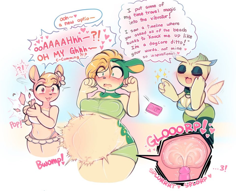 3girls anthro big_breasts celebi clothed clothing cumflation deerling dialogue dildo duo excessive_cum female female_only furry inflation magic mostly_clothed pokemon pokemon_(species) portal raikissu sequence sex_toy speech_bubble standing text time_travel vibrator