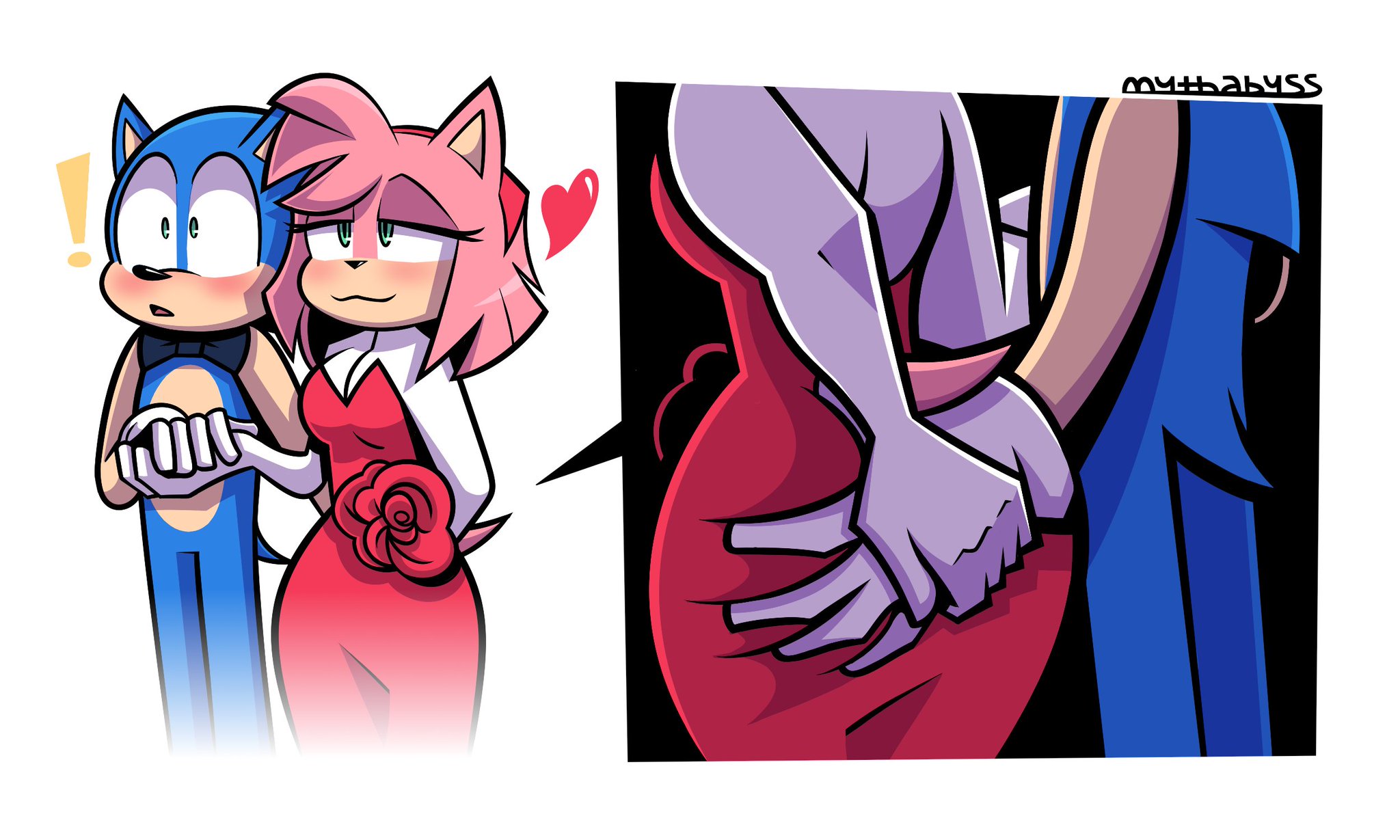 amy rose, ass, ass grab, ass in dress, butt grab, female, grabbing ass, grabbing from behind, groping, groping ass, groping butt, groping from behind, male, mythabyss, public, sega, sonic (series), sonic the hedgehog, sonic the hedgehog (series), sonic x, stealth ass grab