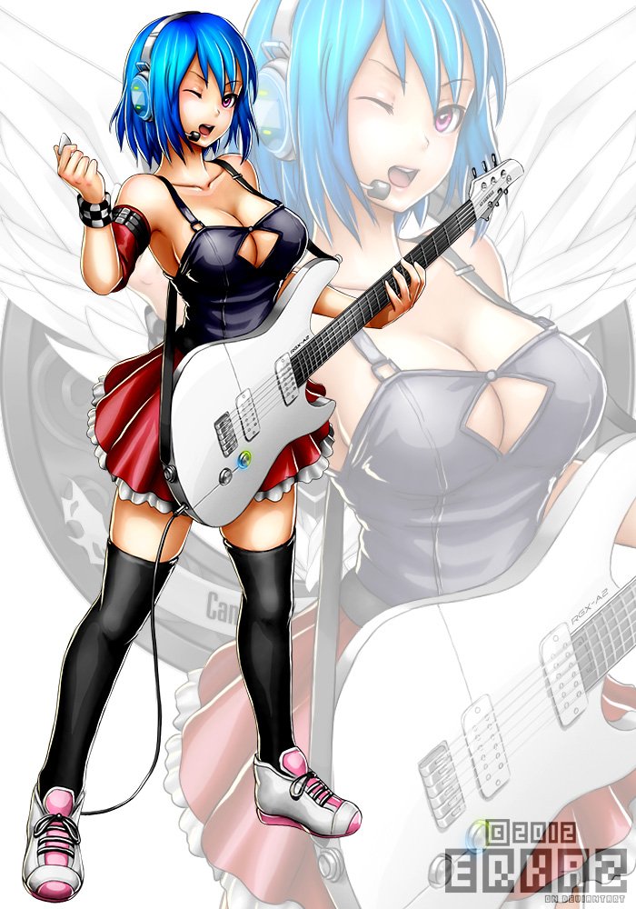 2012 blue_hair deviantart_username errorkazoo female huge_breasts red_eyes rina_atherina_(errorkazoo) solo