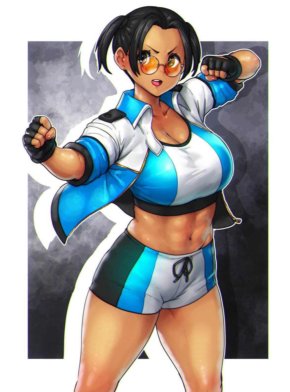 abs big_breasts black_hair brown_eyes errorkazoo female solo tagme_(character) tan_skin