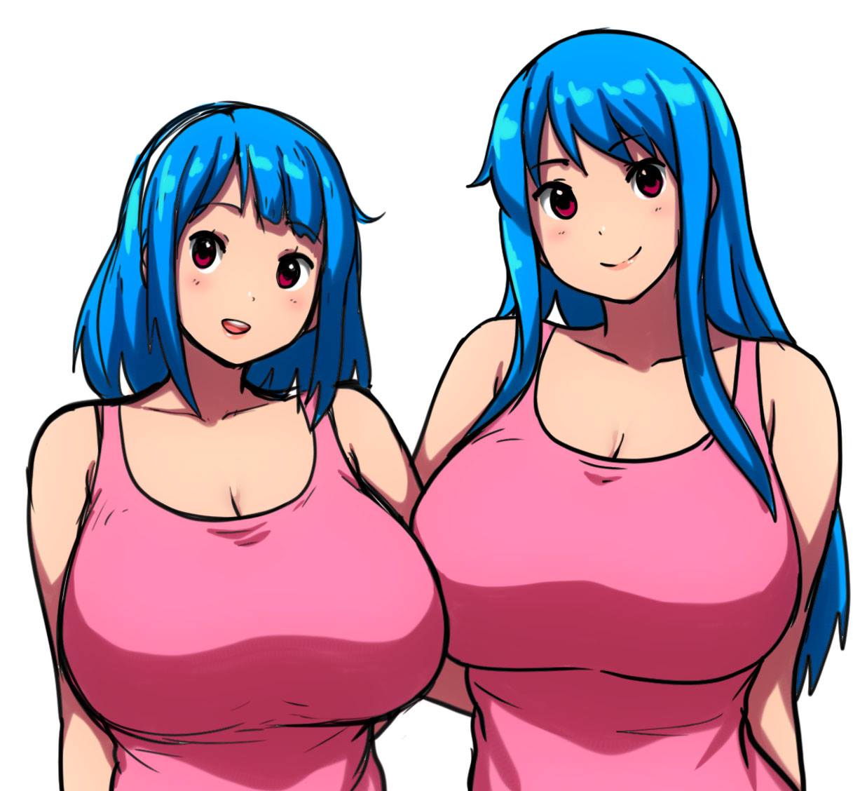 2girls big_breasts blue_hair duo errorkazoo female huge_breasts long_hair milf mother_and_daughter older_female red_eyes rina_atherina_(errorkazoo)