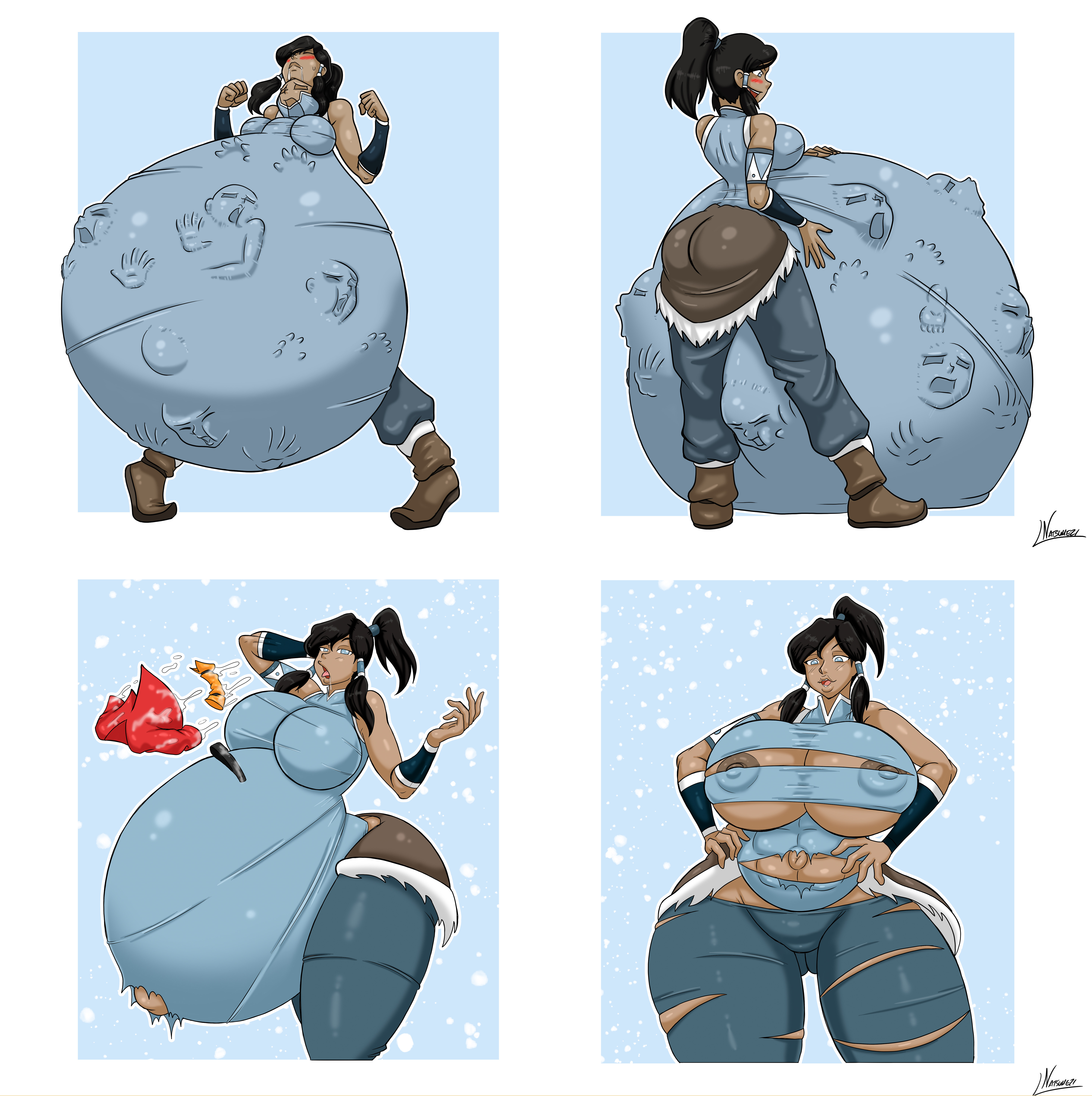 1girls, abs, ass, avatar legends, big belly, big breasts, blush, breast expansion, breast growth, breast growth (enlargement), breasts, brown skin, burping, burping up clothes, clothing, dark skin, dark-skinned female, digestion, edit, female, female pred, huge breasts, korra, large breasts, multiple prey, natsumemetalsonic, navel, nipples, nipples visible through clothing, oral vore, outie navel, ripped clothing, swallowing, the avatar, the legend of korra, torn clothes, venus body, vore, water tribe, weight gain