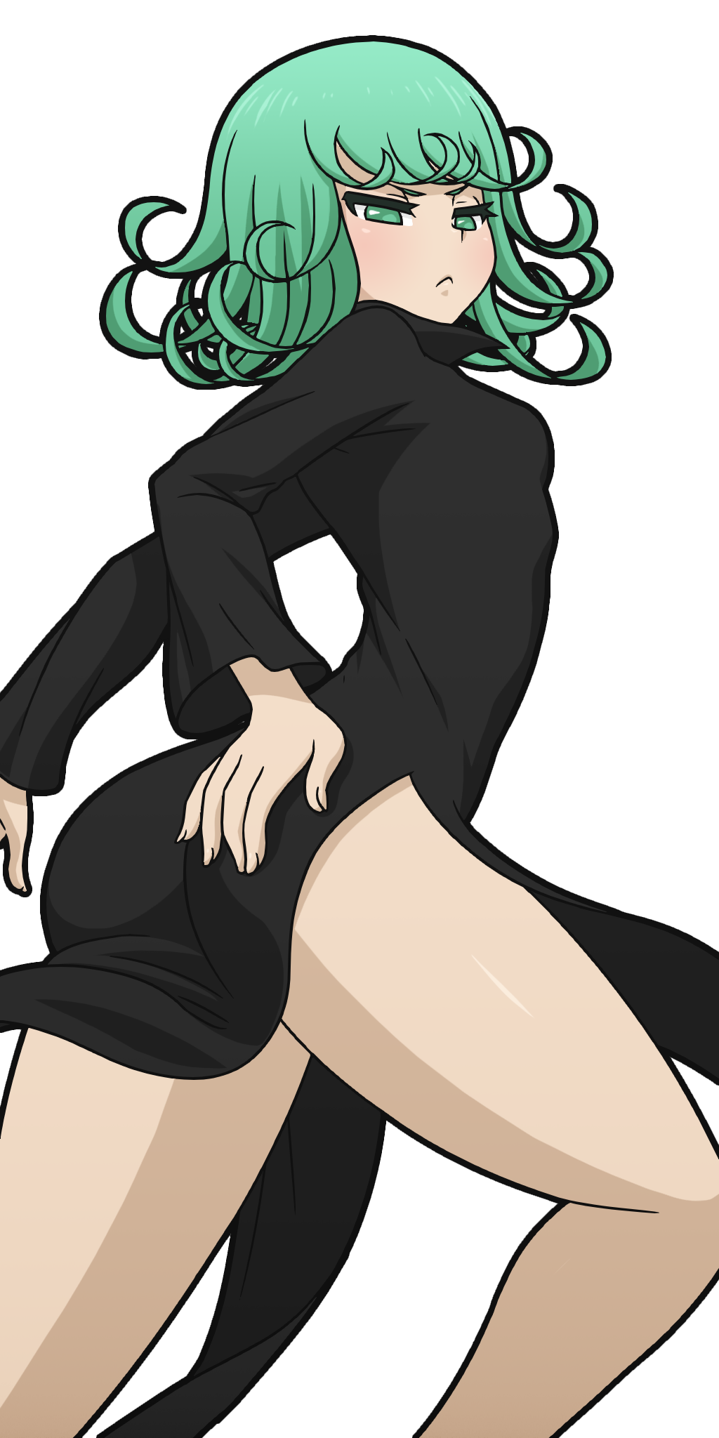 1girls 2d ass color colored female female_only green_hair light-skinned_female light_skin manyakis one-punch_man pale-skinned_female pale_skin solo tagme tatsumaki transparent_background