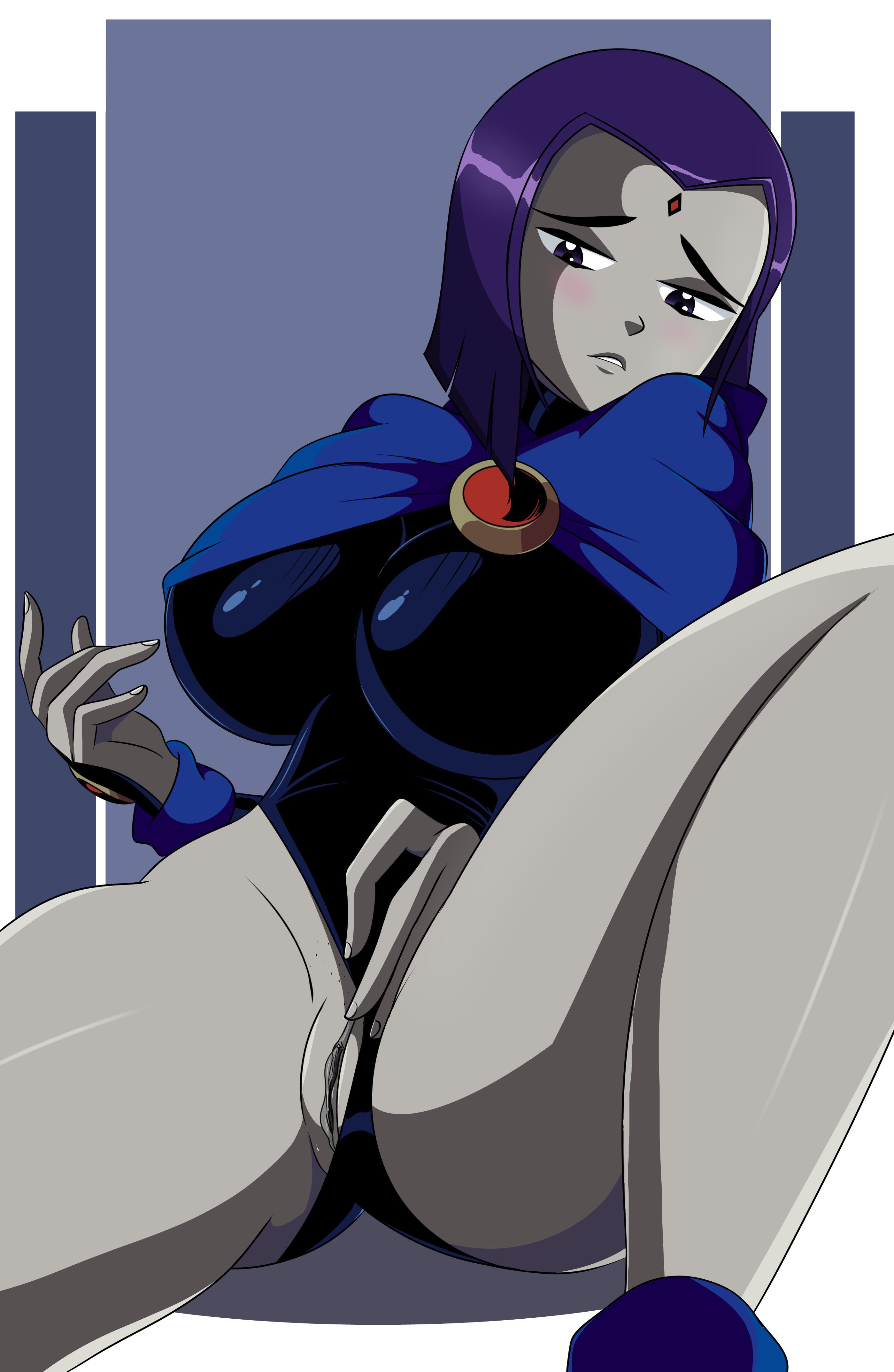 ass, ass visible through thighs, big ass, big breasts, breasts, cleavage, dc, dc comics, female, goth, huge breasts, leotard, leotard aside, pussy, rachel roth, raven (dc), shaved pussy, smooth skin, sonson-sensei, teen titans