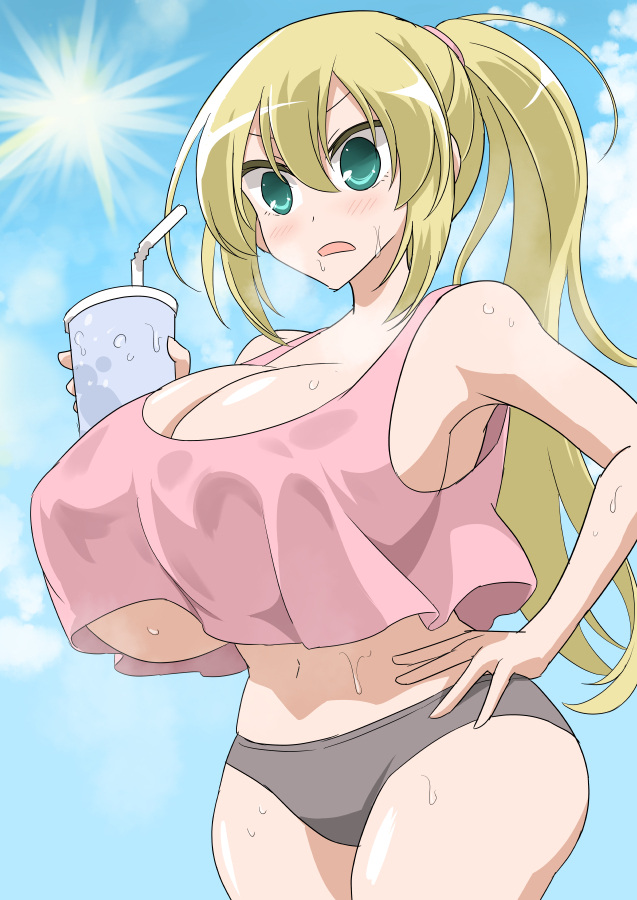 1girls big_breasts blonde_hair huge_breasts no_bra oohoshi_awai oro_(zetsubou_girl) saki tagme underboob