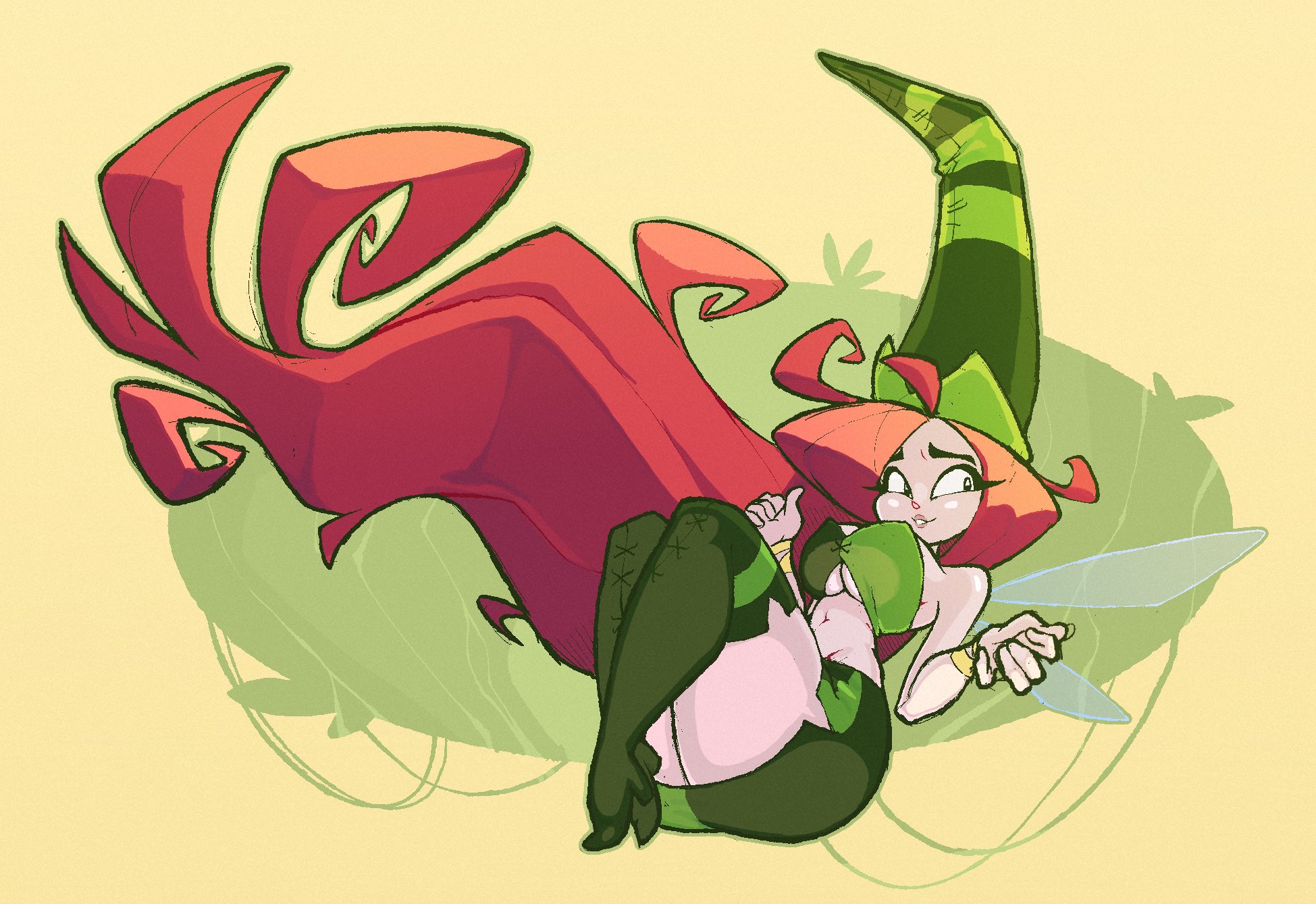 1girls, betilla (rayman), fairy, female, female focus, female only, long hair, nymph (rayman), rayman (series), rayman origins, red hair, simple background, solo, solo female, solo focus, ubisoft, wings, yellow background