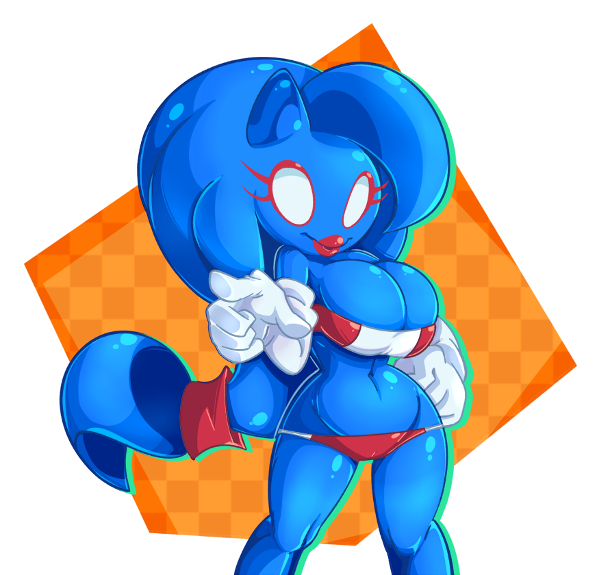 blue_skin female genderswap_(mtf) gloves midriff missphase navel pointing_at_viewer red_bra red_lipstick red_panties rule_63 sega sonic_(series) sonic_the_hedgehog sonic_the_hedgehog_(series) sonique_the_hedgehog thick_thighs wide_hips