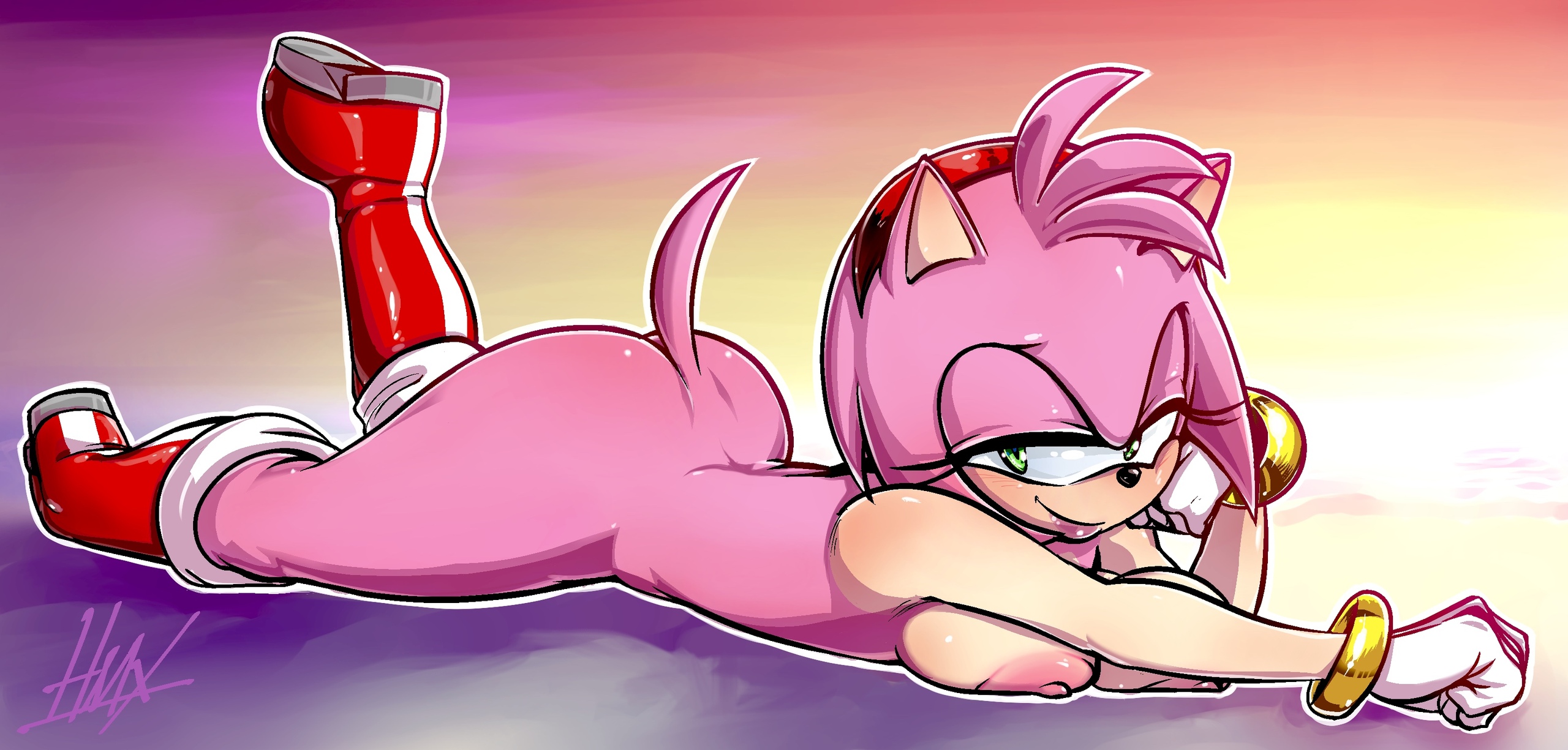 amy rose, female, hmx, laying down, solo female, sonic (series), sonic the hedgehog (series)