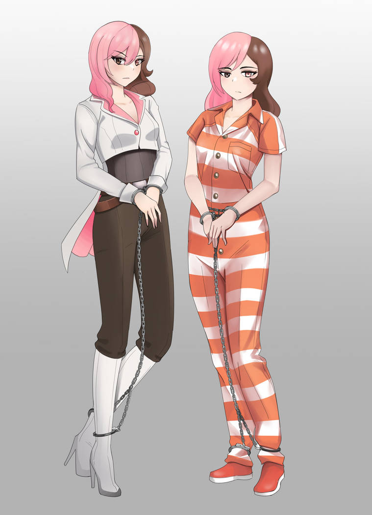 bondage bound chains cuffed cuffs en17 female female_only femsub fully_clothed high_heel_boots high_heels inmate jail jumpsuit neo_(rwby) orange_stripes prison prison_clothes prison_jumpsuit prison_uniform prisoner restrained restraints rwby striped striped_clothing striped_jumpsuit uniform