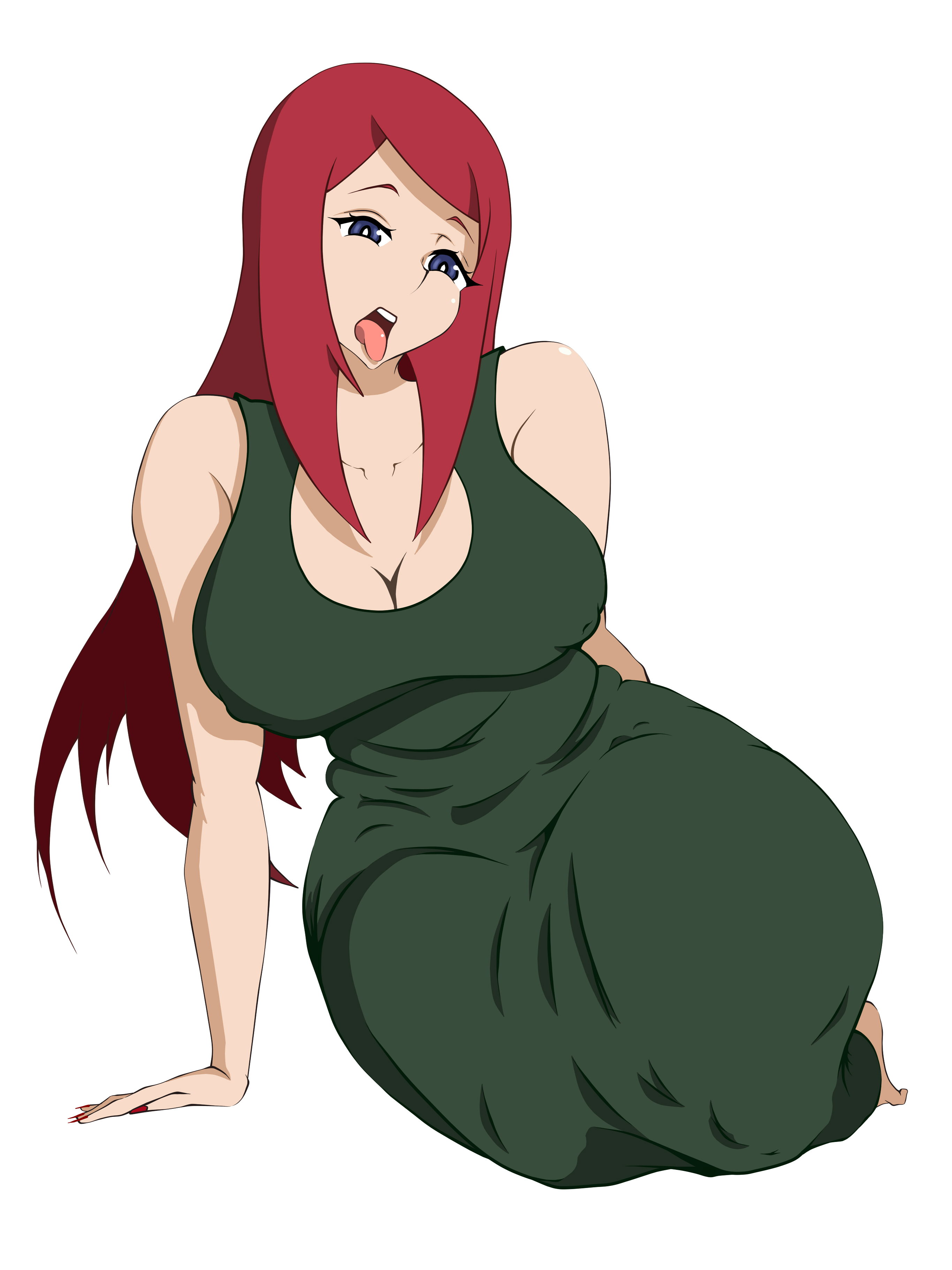 1girls, absurdres, arm support, bare shoulders, barefoot, big breasts, breasts, busty, center opening, clothed, clothed female, clothing, collarbone, dress, ejecutr0ll draw, erect nipples, erect nipples under clothes, feet, female, female only, functionally nude, green dress, highres, horny, hourglass figure, legs together, light skin, light-skinned female, long hair, milf, mostly nude, nail polish, naruto, naruto (series), naruto shippuden, nipples, no shoes, no underwear, open mouth, parted bangs, partially clothed, pinup, puffy nipples, purple eyes, red hair, sleeveless, sleeveless dress, solo, solo focus, thick thighs, thighs, tight, tight dress, tongue, tongue out, uzumaki kushina, very long hair, wide hips