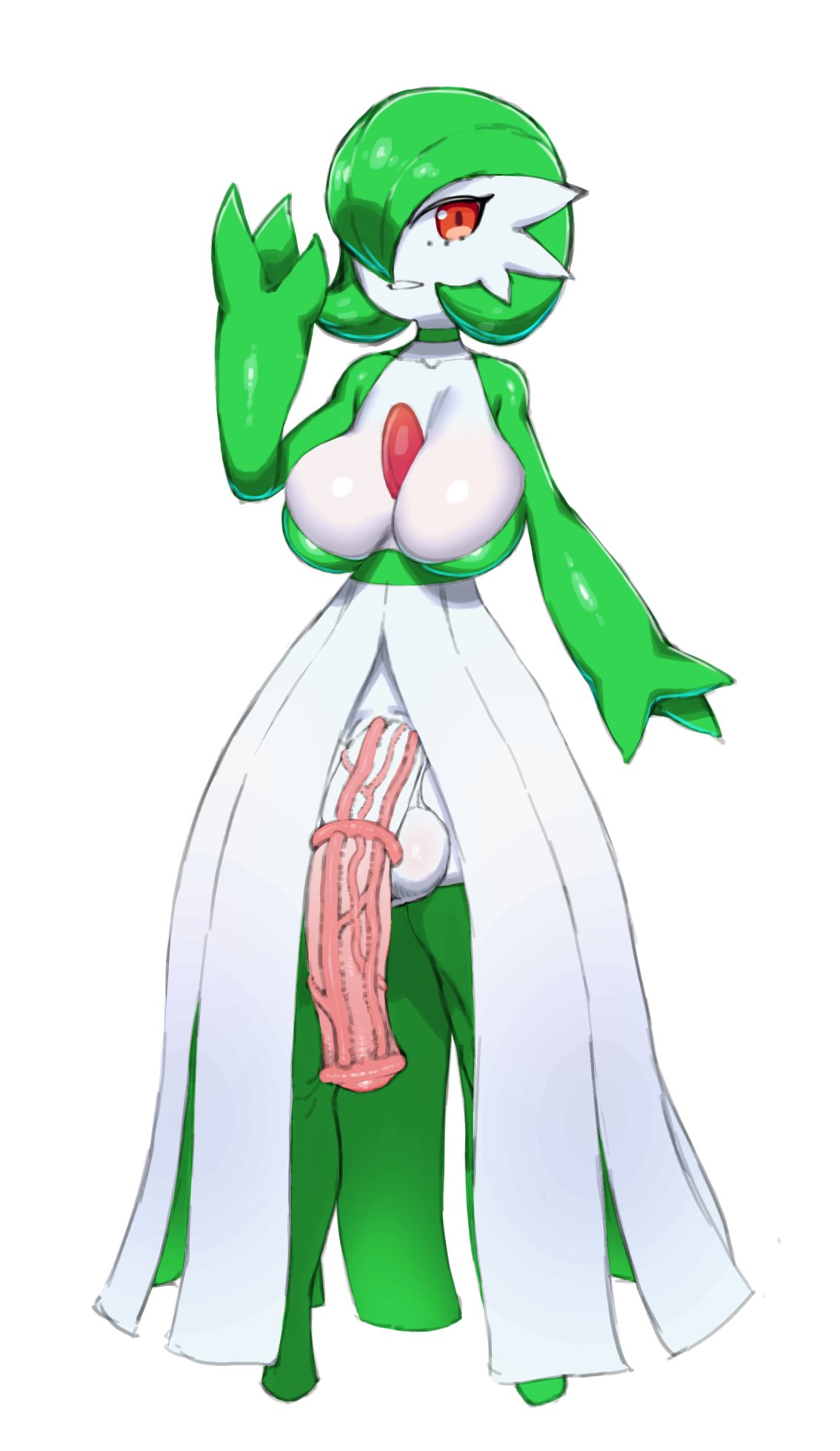 1futa, animal genitalia, animal penis, anthro, balls, big breasts, breasts, clothed, clothing, equine penis, futa only, futanari, gardevoir, horsecock, huge cock, humanoid, intersex, large breasts, large penis, makinakid, mostly clothed, nintendo, penis, pokémon (species), pokemon, pokemon (species), pokemon rse, red eyes, slim waist, solo, standing, thighs, veiny penis