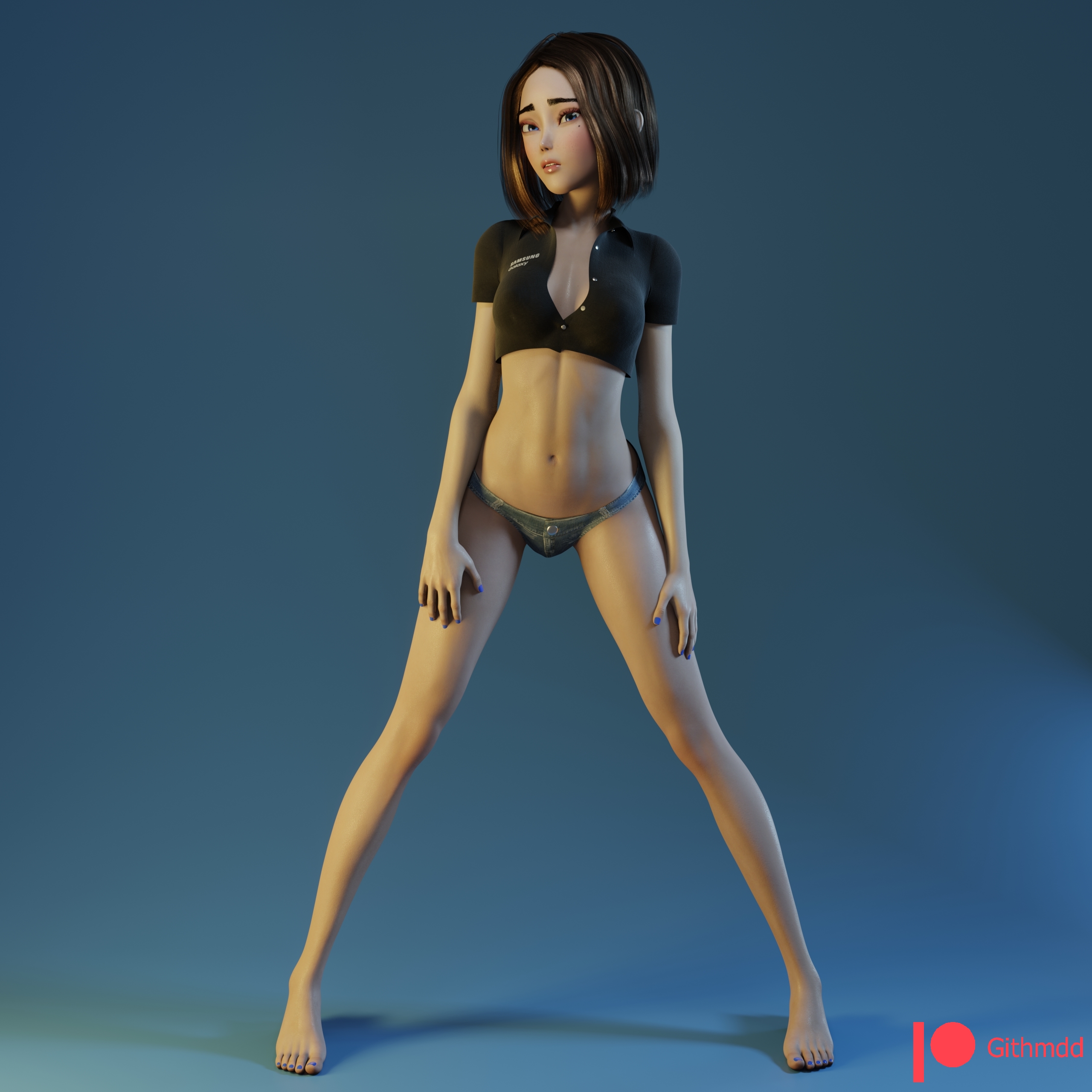 1girls, 3d, 3d (artwork), 3dx, bob cut, denim panties, female, female only, githmdd, patreon, patreon only post, sam assistant, samsung, samsung sam, solo