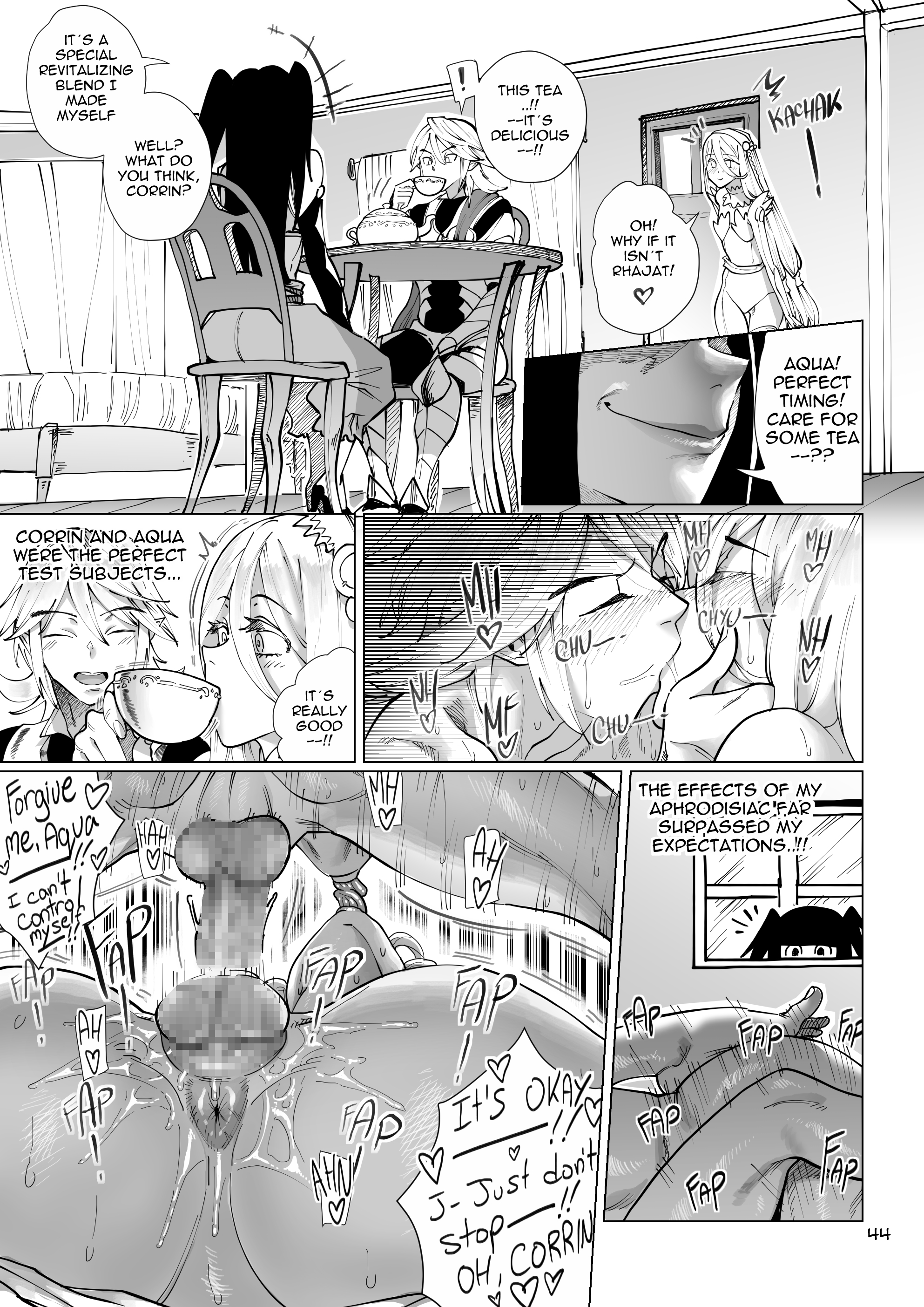 1boy, 1girls, aarokira, anus, aphrodisiac, aroused, ass, azura (fire emblem), bangs, censored, comic, corrin (fire emblem), corrin (fire emblem) (male), couple, cousins, drugged, excited, female, female focus, female pubic hair, femsub, fire emblem, fire emblem fates, forced kiss, french kiss, greyscale, hair between eyes, husband and wife, incest, interspecies, kissing, kissing while penetrated, long hair, looking pleasured, male, male penetrating, manakete, mind control, missionary position, moaning, monochrome, mosaic censoring, nintendo, passionate, pointy ears, pubic hair, pussy, rhajat (fire emblem), romantic, sex, short hair, spiked hair, spread legs, straight, sweat, tea, thrusting, vaginal penetration, very long hair