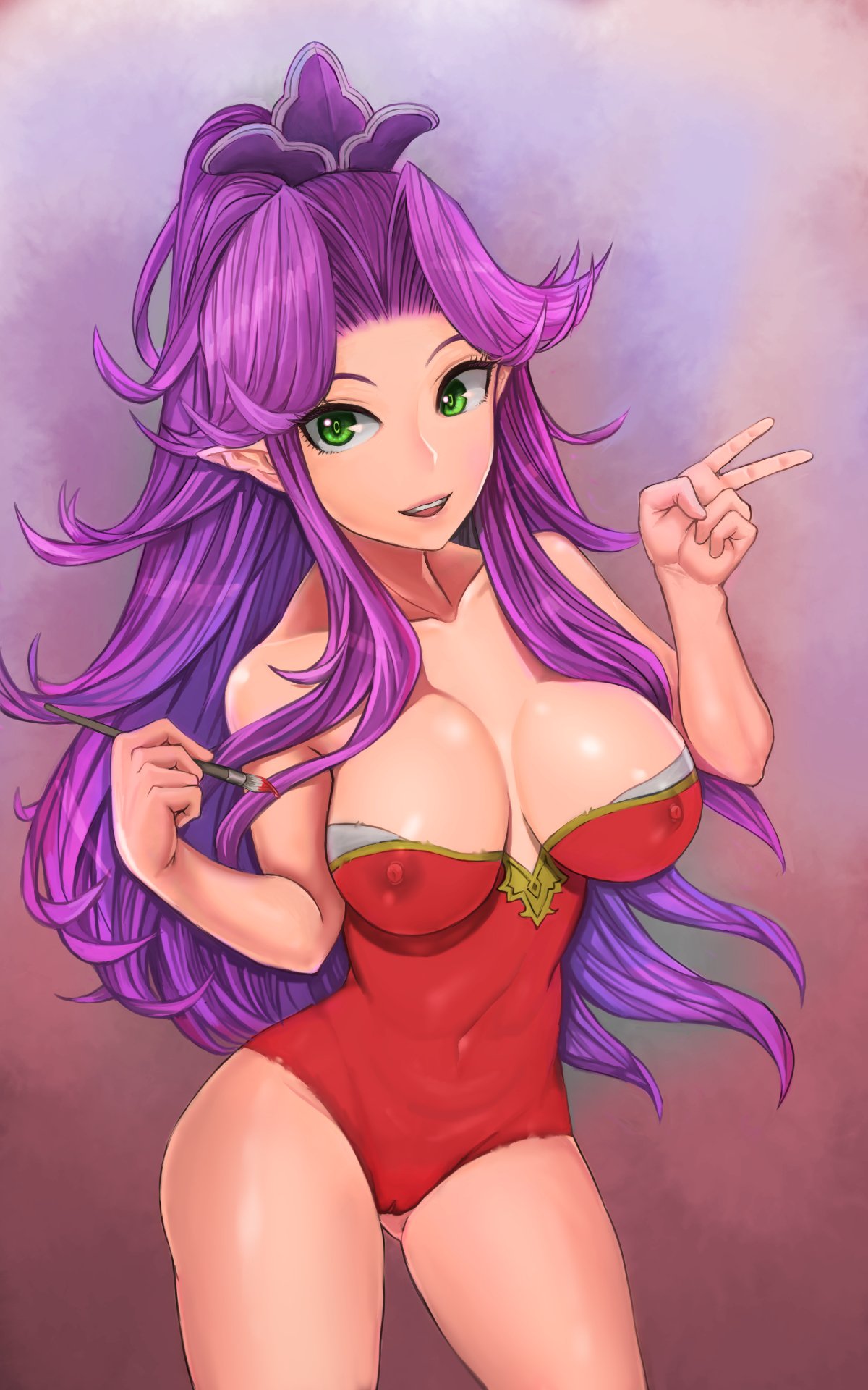 1girls angela_(seiken_densetsu_3) angela_(trials_of_mana) bare_shoulders blonde_hair collarbone completely_nude green_eyes looking_at_viewer medium_breasts naked_paint nipples nude nude_female open_mouth paint painted_clothes pocari66 pointy_ears pussy seiken_densetsu seiken_densetsu_3 smile solo v very_long_hair