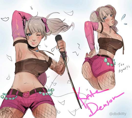 2d, ass, dbd, dead by daylight, female, female only, kate denson, kittyplsaaa, looking at viewer, looking back, solo, tagme, white hair