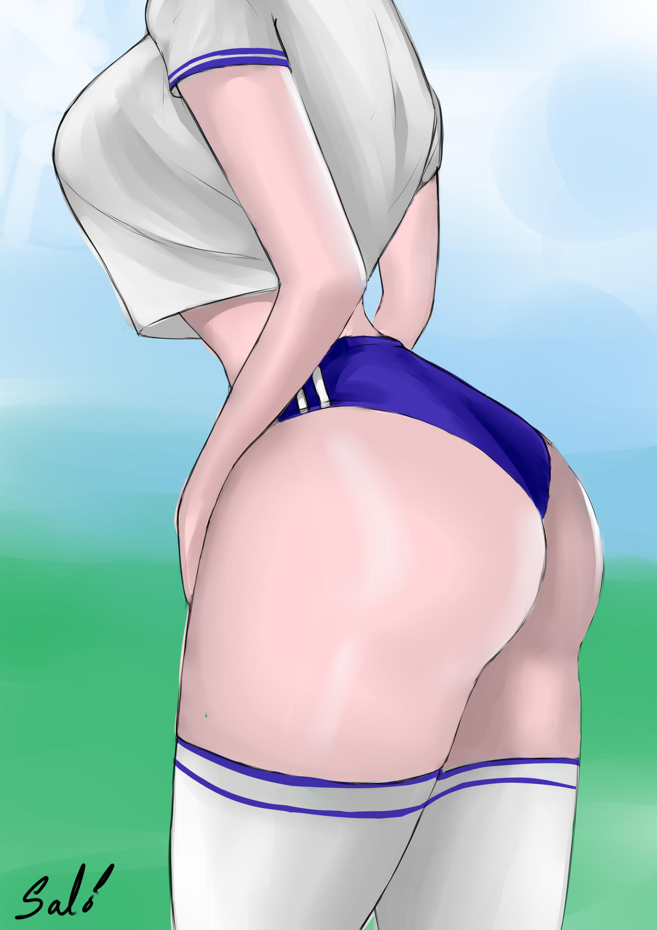 1girls ass bubble_butt original original_character salsdraws soccer_player soccer_uniform