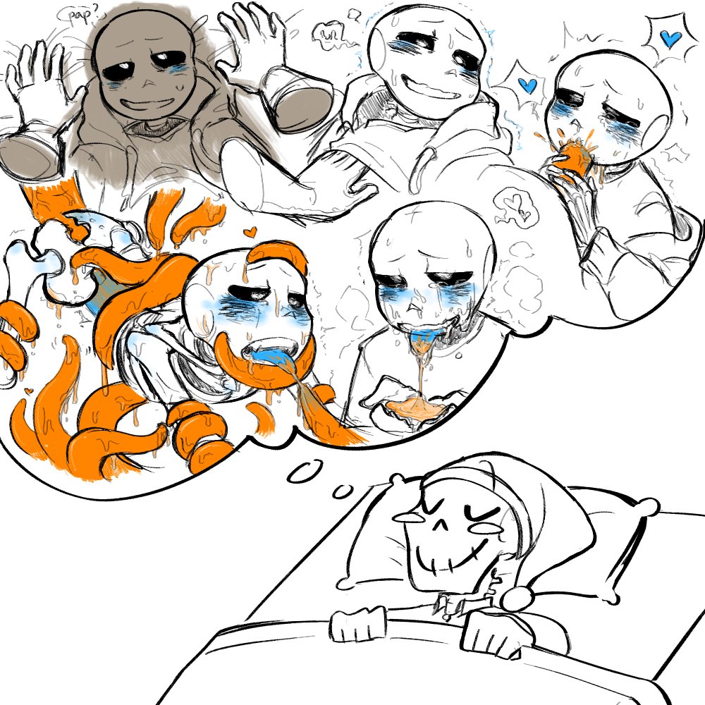 blue_blush blush cum cum_in_mouth dream dreaming gay groping incest kabedon male male/male male_only orange_cum orange_tentacles papyrus penetration pinned_against_wall sans shirt_lift sympharin symphysins tentacle tentacle_sex tentacles undertale wet_dream