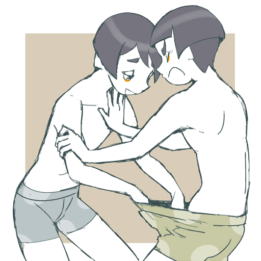 2boys black_hair bowl_cut brothers ebisugawa_ginkaku ebisugawa_kinkaku groping hand_in_pants ikagakawa incest male male_only siblings twins uchouten_kazoku underwear underwear_only yaoi