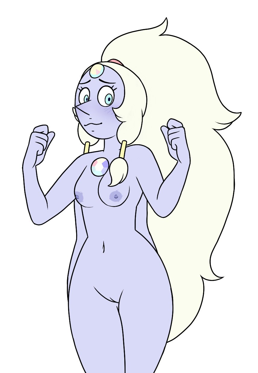 4_arms areolae blush breasts cartoon_network eyelashes female female_focus female_only gem_(species) gem_fusion long_hair multi_arm multi_limb nude opal_(steven_universe) pointy_nose purple_skin pussy steven_universe vagina