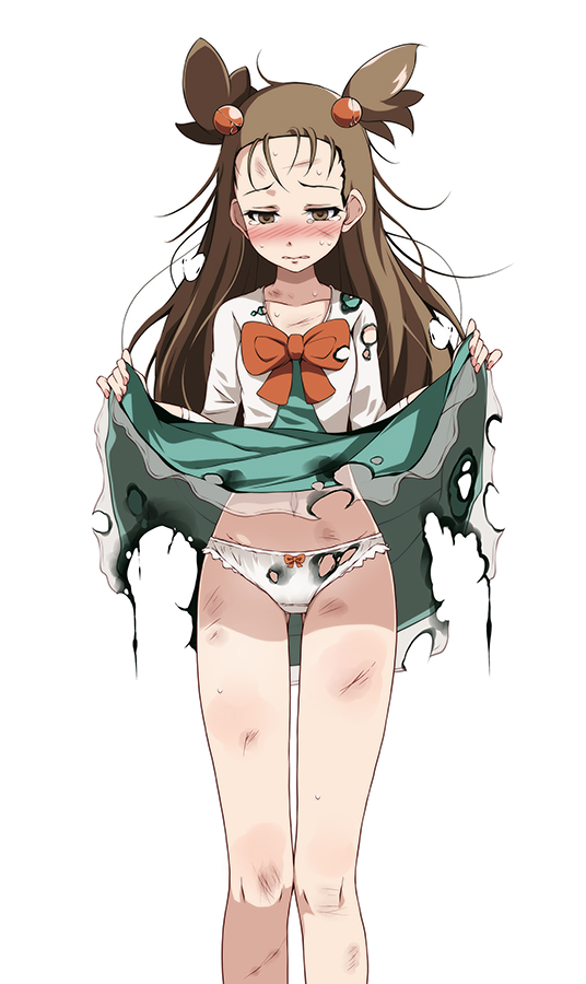 1girls blush brown_eyes brown_hair bruise burned_clothing burnt_clothes burnt_clothing commentary_request creatures_(company) crying crying_with_eyes_open dirty dress dress_lift female female_focus female_only game_freak green_dress injury jasmine_(pokemon) legs lifted_by_self long_hair navel nintendo panties photoshop_(medium) pokemon pokemon_(game) pokemon_gsc pokemon_hgss simple_background sleeves_past_elbows sole_female solo solo_female standing tears torn_clothes torn_dress torn_panties tsukishiro_saika underwear white_background white_panties