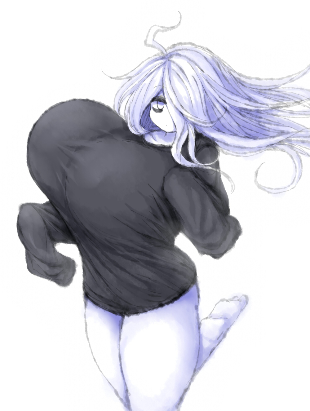 2b213, big breasts, breasts, female, hair over one eye, huge breasts, long hair, mei (2b213), solo female