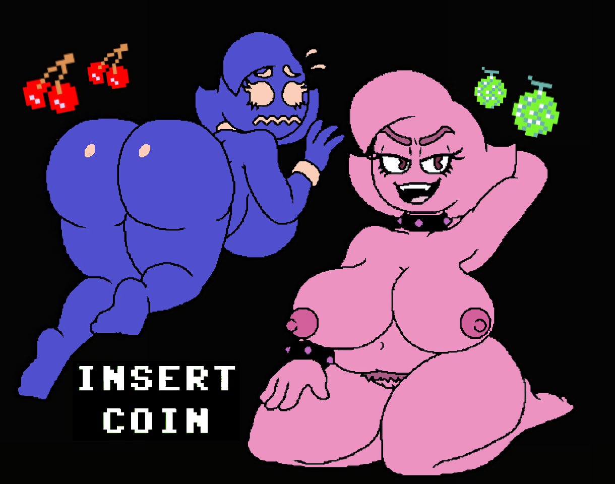 1girls 2020 anthro anthrofied bandai_namco big_ass big_breasts blue_skin cherries cherry cute female ftrashpickle ghost japanese_melon looking_at_viewer melon naked namco nude nude_female pac-man_(series) pink_eyes pink_skin pinky_(pac-man) pubic_hair spiked_bracelet spiked_collar sweat sweatdrop tagme