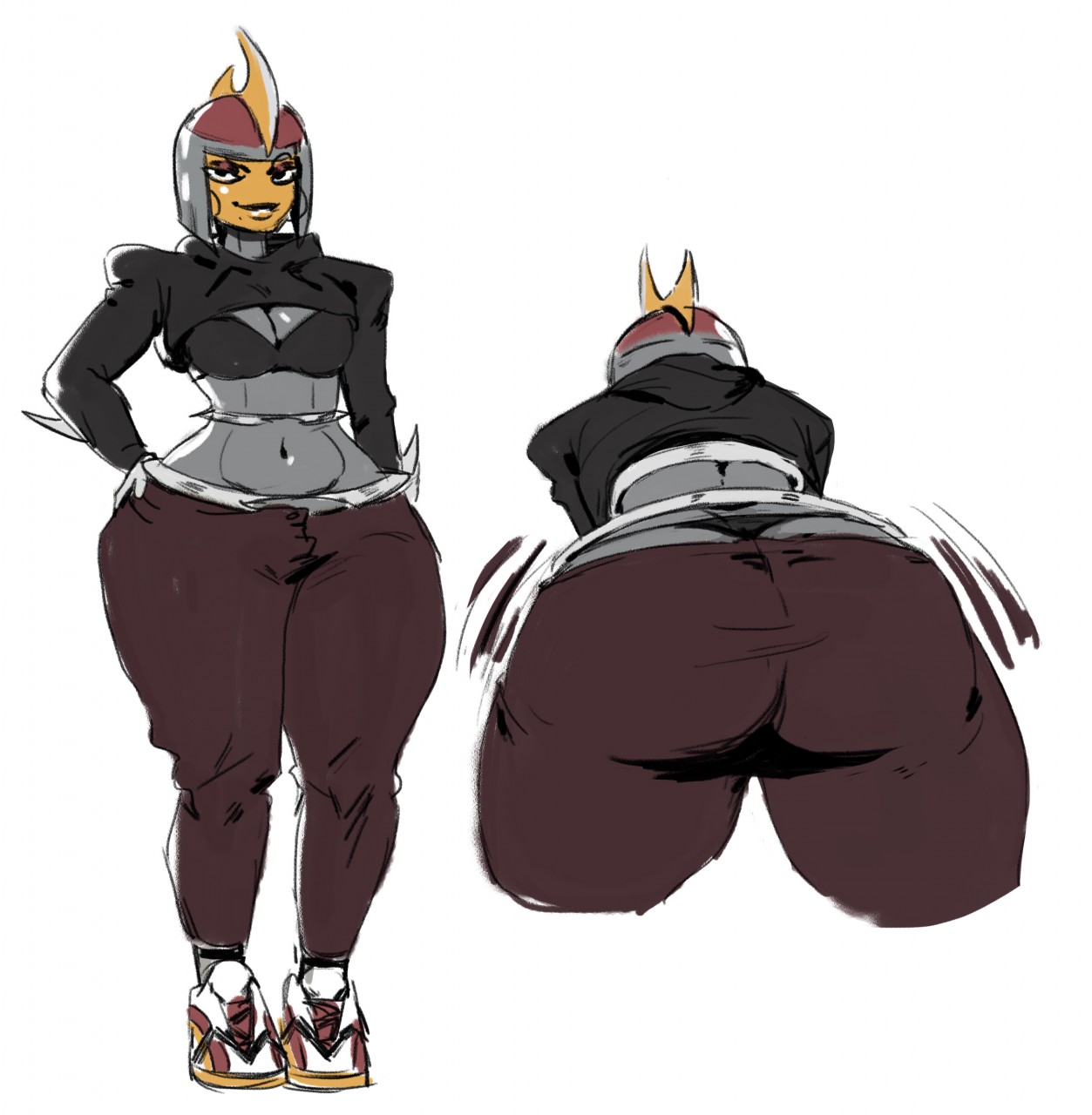 2019, anthro, anthrofied, ass, ass shake, bent over, big ass, big butt, bisharp, bra, breasts, cleavage, clothed, clothing, cropped jacket, female, female only, huge ass, jacket, looking at viewer, midriff, nintendo, pokémon (species), pokemon, pokemon (species), redblacktac, sneakers, solo, thick ass, thick thighs, thong, twerking, wide hips