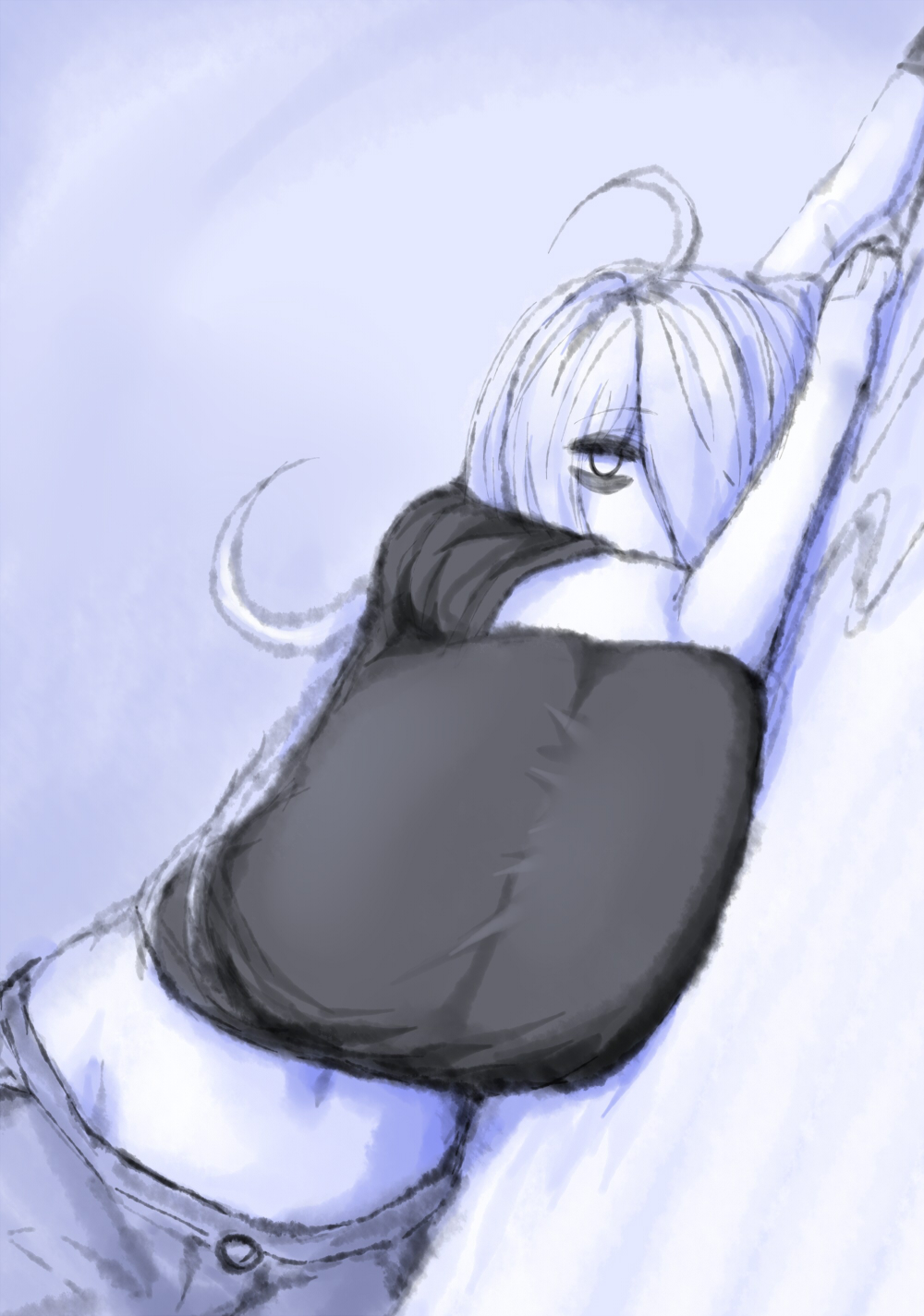 2b213, big breasts, breasts, female, hair over one eye, huge breasts, long hair, mei (2b213), solo female