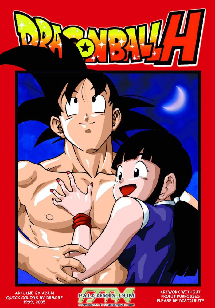 1boy 1girls abs admiration chichi comic dragon_ball dragon_ball_z female goku hand_on_chest human husband_and_wife male muscle_worship muscles pecs son_goku straight straight_hair