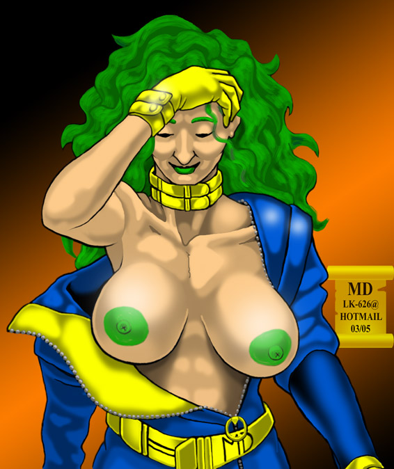 1girls 2005 armpits big_breasts breasts female female_only green_hair green_lipstick green_nipples homo_superior large_breasts long_hair lorna_dane malcolm_douglas marvel marvel_comics mutant mutant_(marvel) nipples no_bra nude nudity polaris_(x-men) solo straight_hair superheroine uncensored x-factor x-men