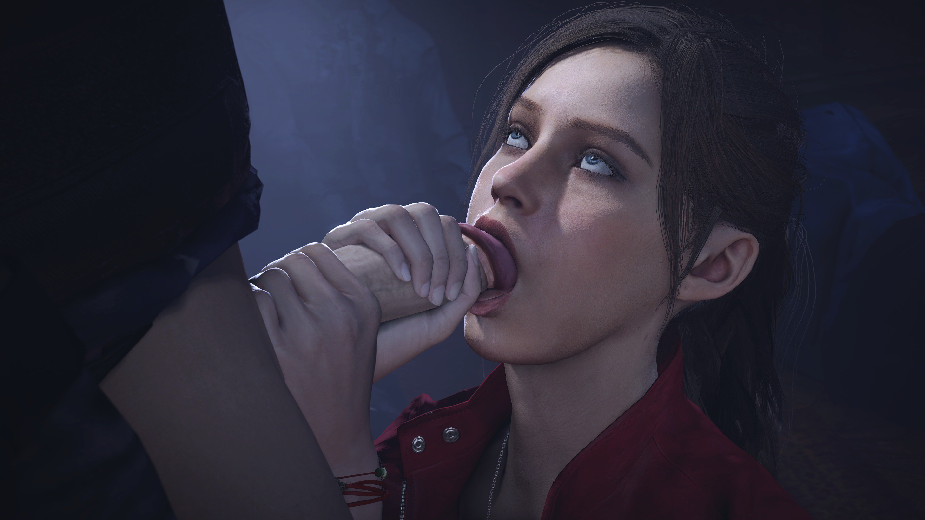1boy, 1girls, 3d, blowjob, breasts, busty, capcom, claire redfield, fellatio, female, female focus, hourglass figure, leon scott kennedy, male, oral, oral penetration, oral sex, qiousfm, resident evil, resident evil 2, resident evil 2 remake, tagme, wide hips