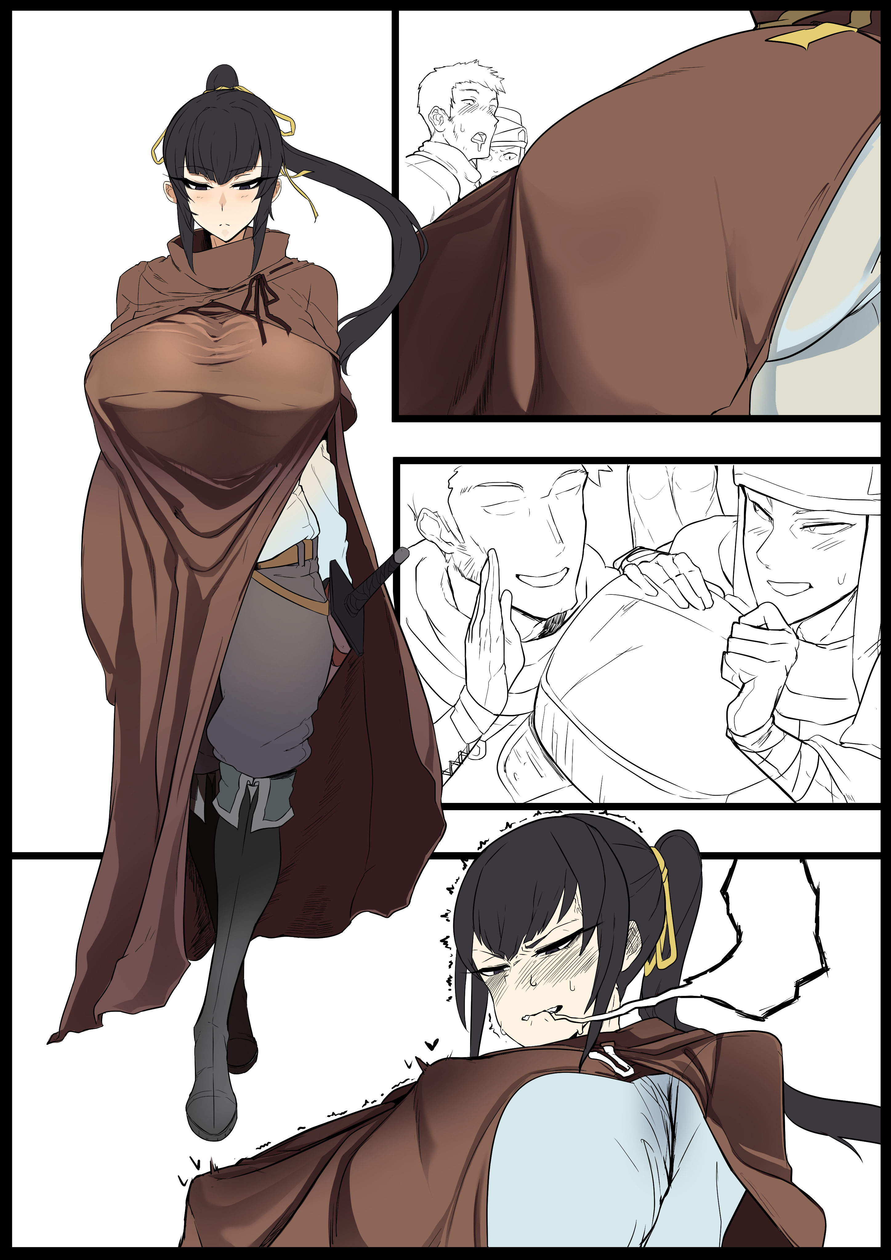 3000 krw, black hair, breasts, embarrassed, erect nipples, erect nipples under clothes, female, large breasts, narberal gamma, nipples, overlord (maruyama), wwwazxc