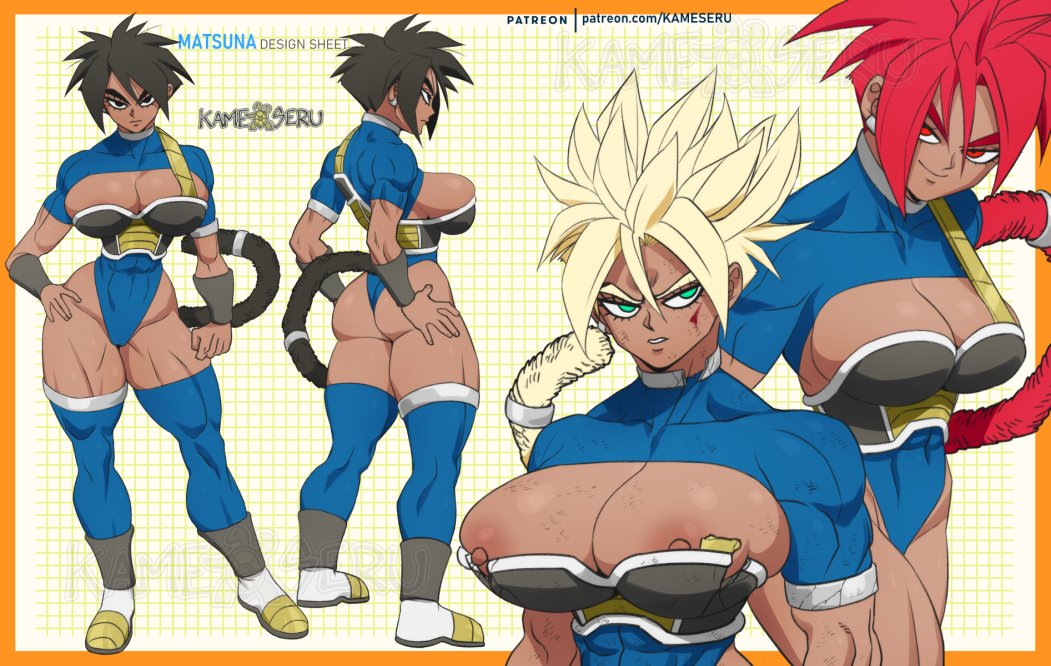 areolae big_breasts child_bearing_hips dark-skinned_female dark_skin dragon_ball dragon_ball_xenoverse earrings kameseru large_breasts matsuna_(kameseru) muscular muscular_female nipple_slip nipples oc original_character saiyan short_hair solo solo_female super_saiyan super_saiyan_god tail transformation wide_hips wide_thighs wounded