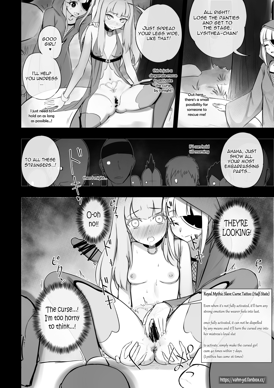 blush, breasts, censored, collar, comic, corruption, embarrassed, english text, exhibitionism, female, fire emblem, fire emblem: three houses, heavy blush, hypnosis, long hair, looking at pussy, lysithea von ordelia, mind control, nintendo, nipples, presenting, presenting pussy, pubic tattoo, public, public nudity, pussy, scribble censor, slave, small breasts, spread pussy, tattoo, text, vahn yourdoom