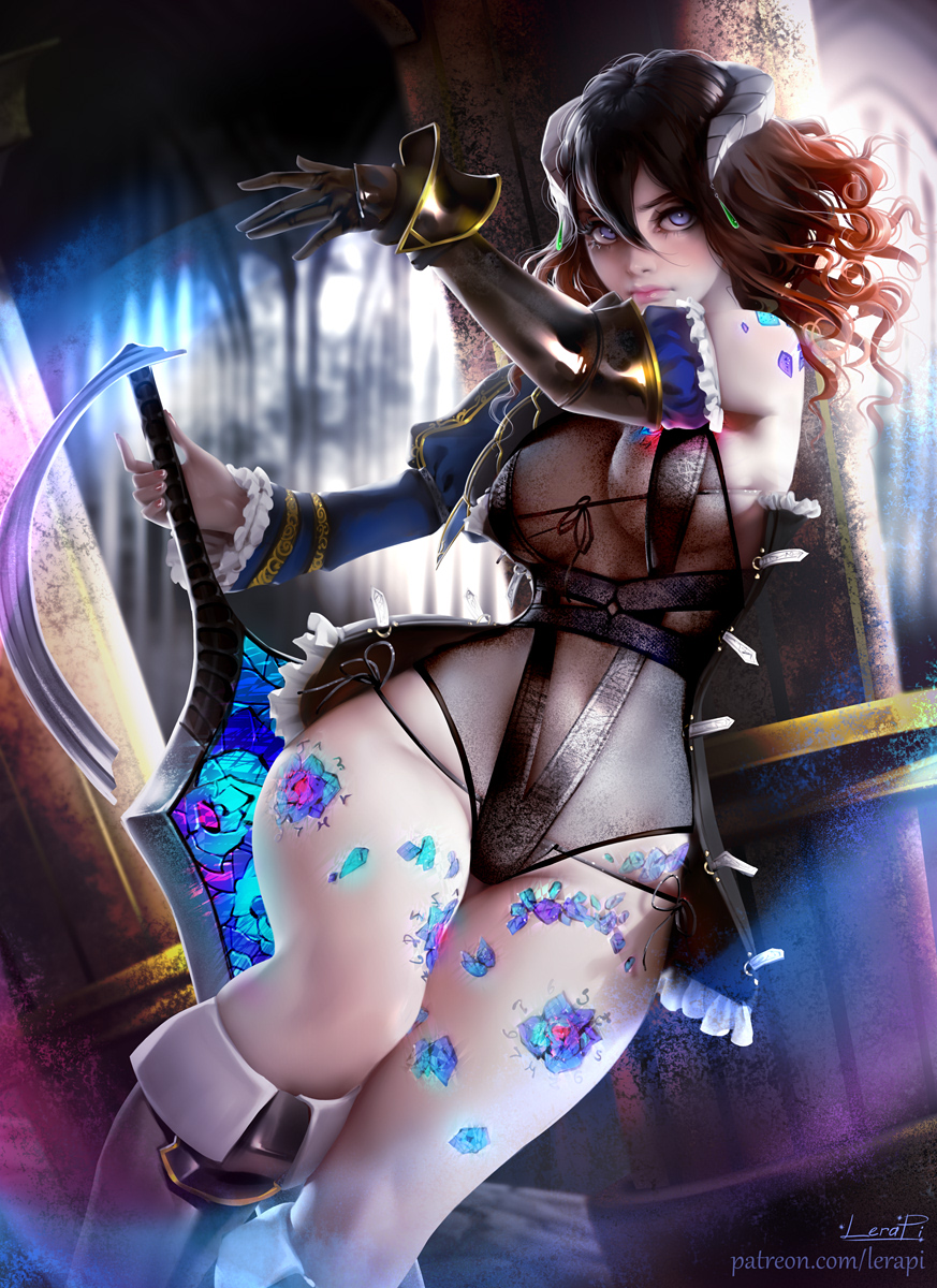 1girls, aleriia v, big breasts, bloodstained: ritual of the night, breasts, female, female only, large breasts, lerapi, miriam (bloodstained), solo, thick thighs, wide hips