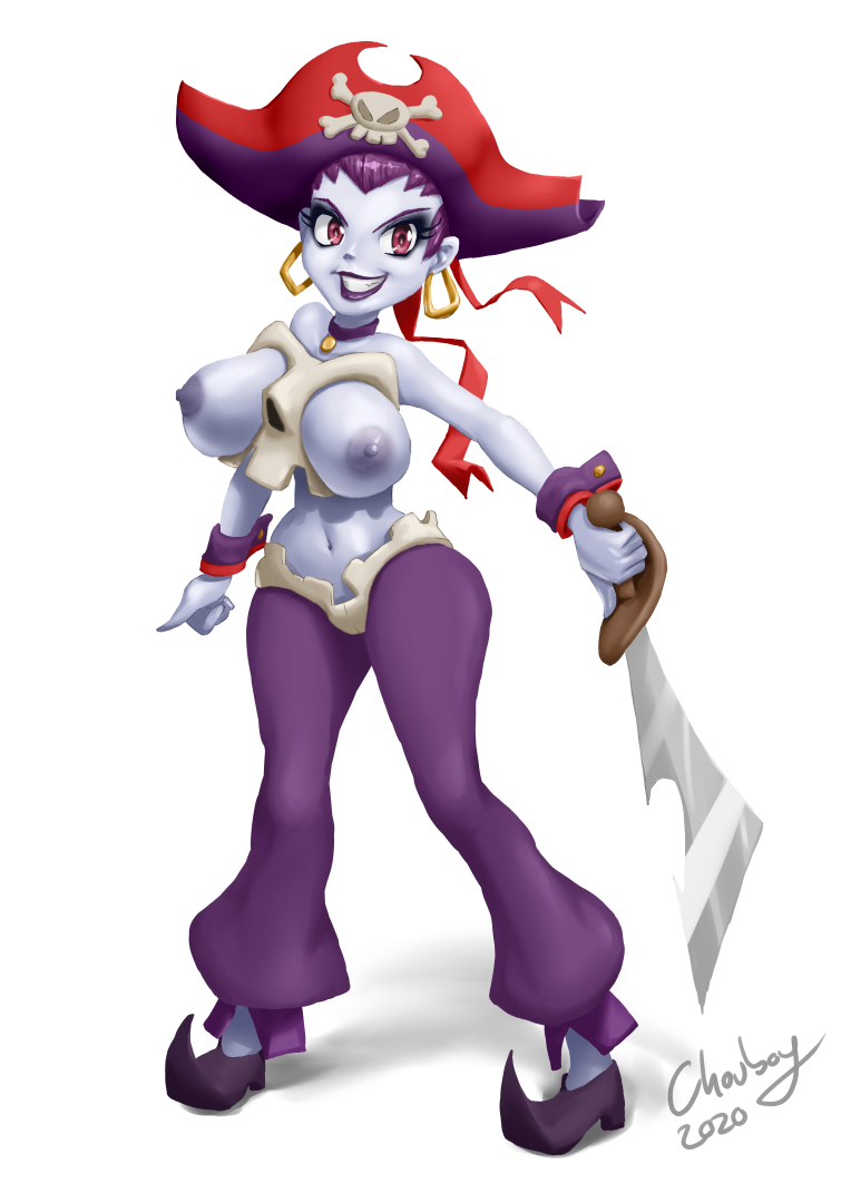 1girls breasts chouboy clothed female female_focus female_only nipples pirate pirate_hat purple_hair purple_skin risky_boots shantae skull smooth_skin sword wayforward wide_hips