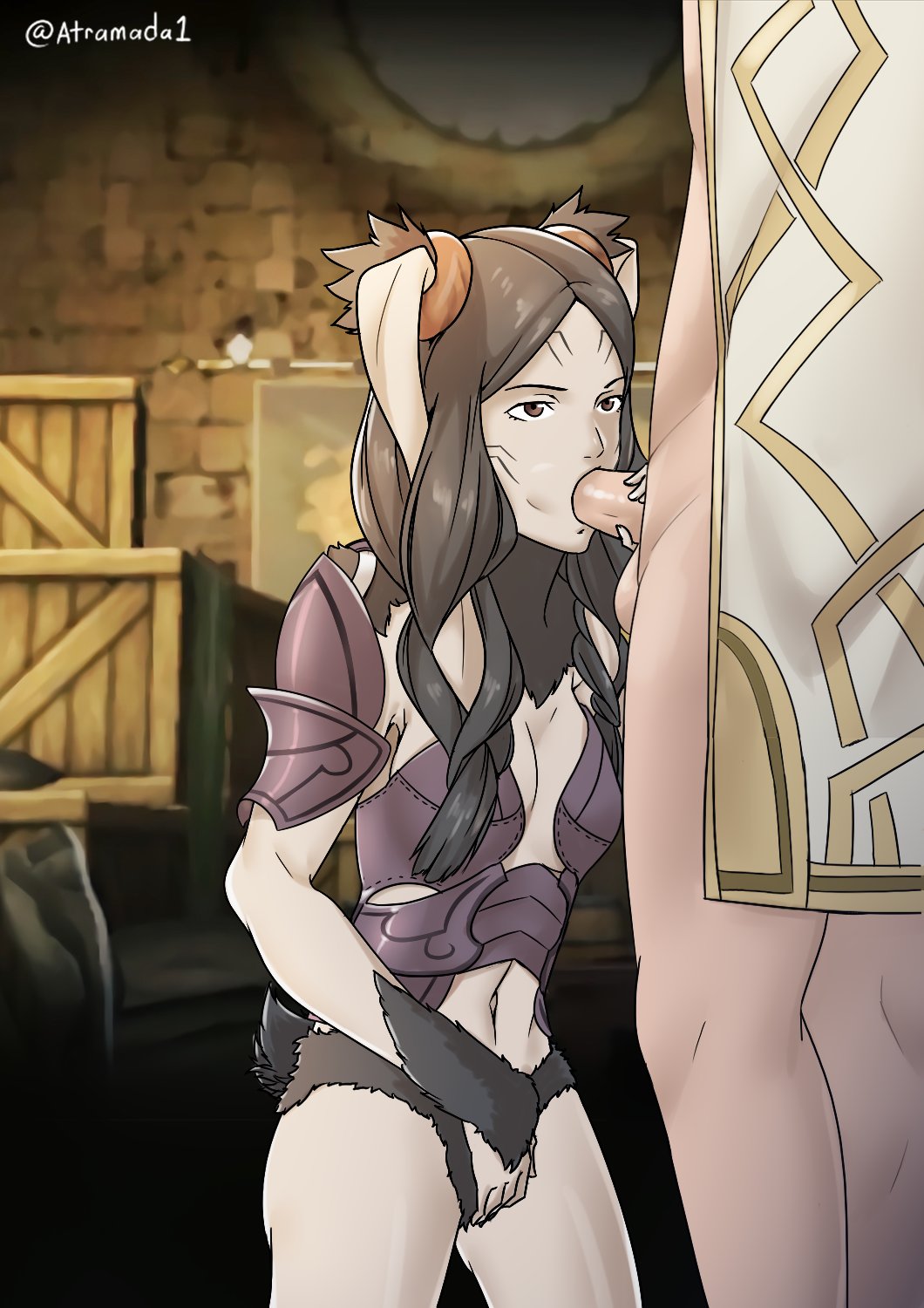 1boy 1girls atramada1 brown_eyes brown_hair faceless_male fellatio fingering fingering_self fire_emblem fire_emblem_awakening fire_emblem_heroes kiran_(fire_emblem) kiran_(fire_emblem)_(male) long_hair masturbating_during_fellatio masturbation monster_girl nintendo oral panne_(fire_emblem) rabbit_girl taguel