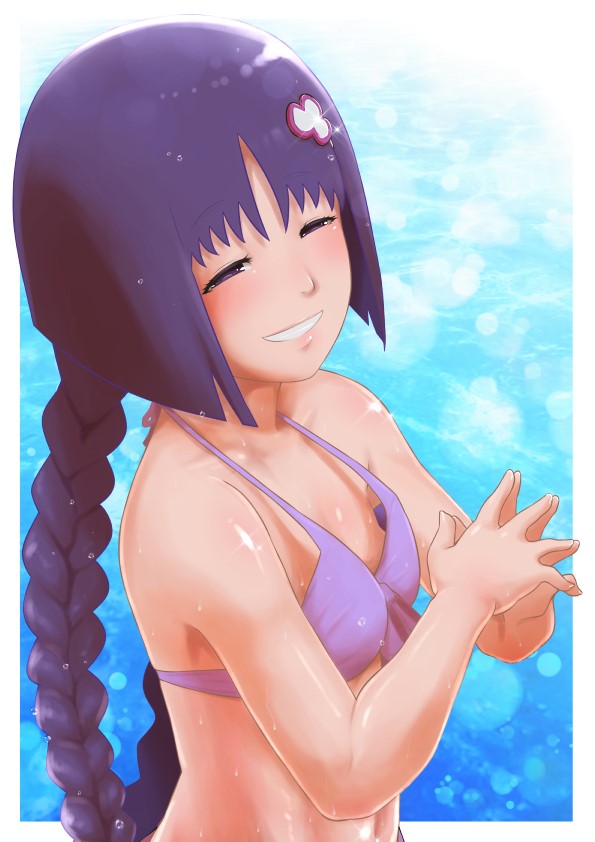 1girls bare_arms bare_shoulders bikini blush boruto:_naruto_next_generations braided_hair braided_ponytail cute eeshin_(eishin5584) female female_focus female_only flat_chest hair_flower half-closed_eyes kakei_sumire naruto naruto_(series) ocean pale-skinned_female pale_skin petite pinup ponytail purple_bikini purple_hair purple_swimsuit shounen_jump smile smiling smirk solo solo_female solo_focus swimsuit teenager teeth tied_hair