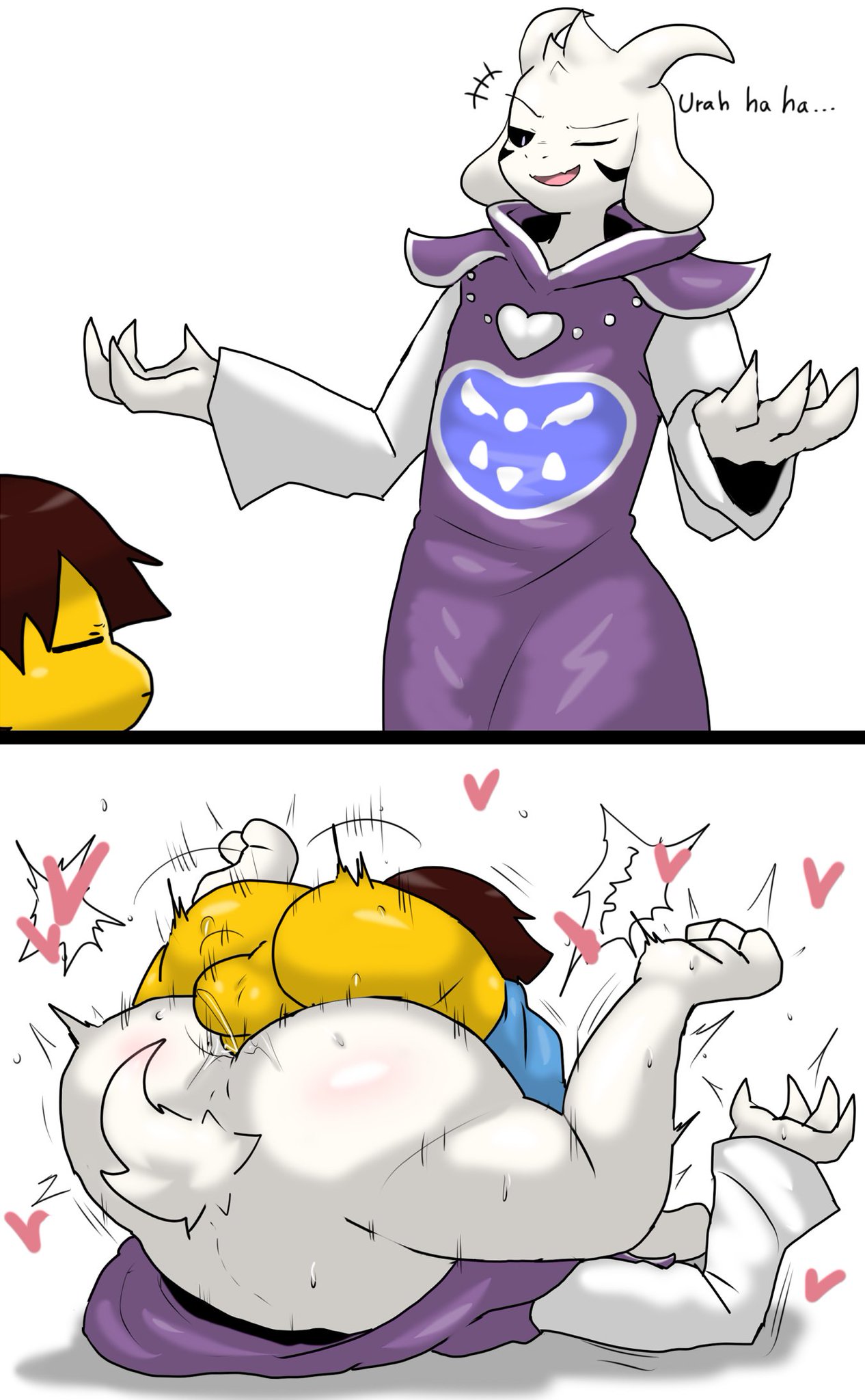 alternate version available, anal sex, anthro, anthro penetrated, asriel dreemurr, asriel dreemurr (god form), ass, big ass, big butt, domination, domination loss, enigi09, frisk, gay, gay male, instant loss 2koma, larger male, male, male anthro, male on bottom, male on male, male on top, male only, male penetrated, male penetrating, male/male, mating press, questionable consent, small dom big sub, smaller male, undertale, yaoi