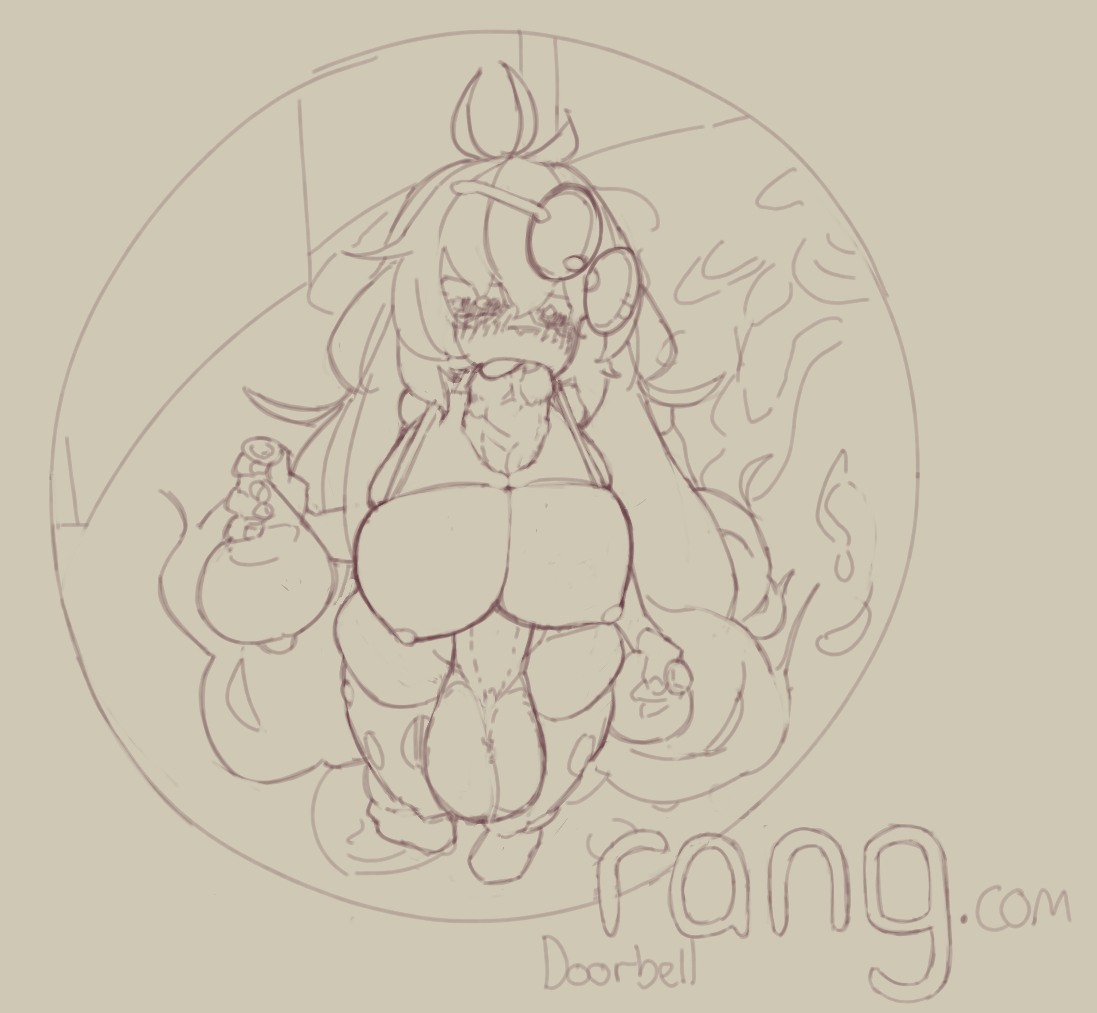 1futa, abbey (robyru), areolae, autofellatio, autopaizuri, balls, big balls, big breasts, breasts, camera view, clothed, clothing, condom, condom balloon, cum, cum trail, erection, excessive cum, fellatio, futa only, futanari, glasses, glasses on head, high-angle view, huge balls, huge cock, human, intersex, long hair, looking at viewer, masturbation, monochrome, mostly nude, nude, nude futa, oral, original, penis, robyru, sketch, skindentation, small but hung, solo, standing, thick thighs, thighhighs, used condom