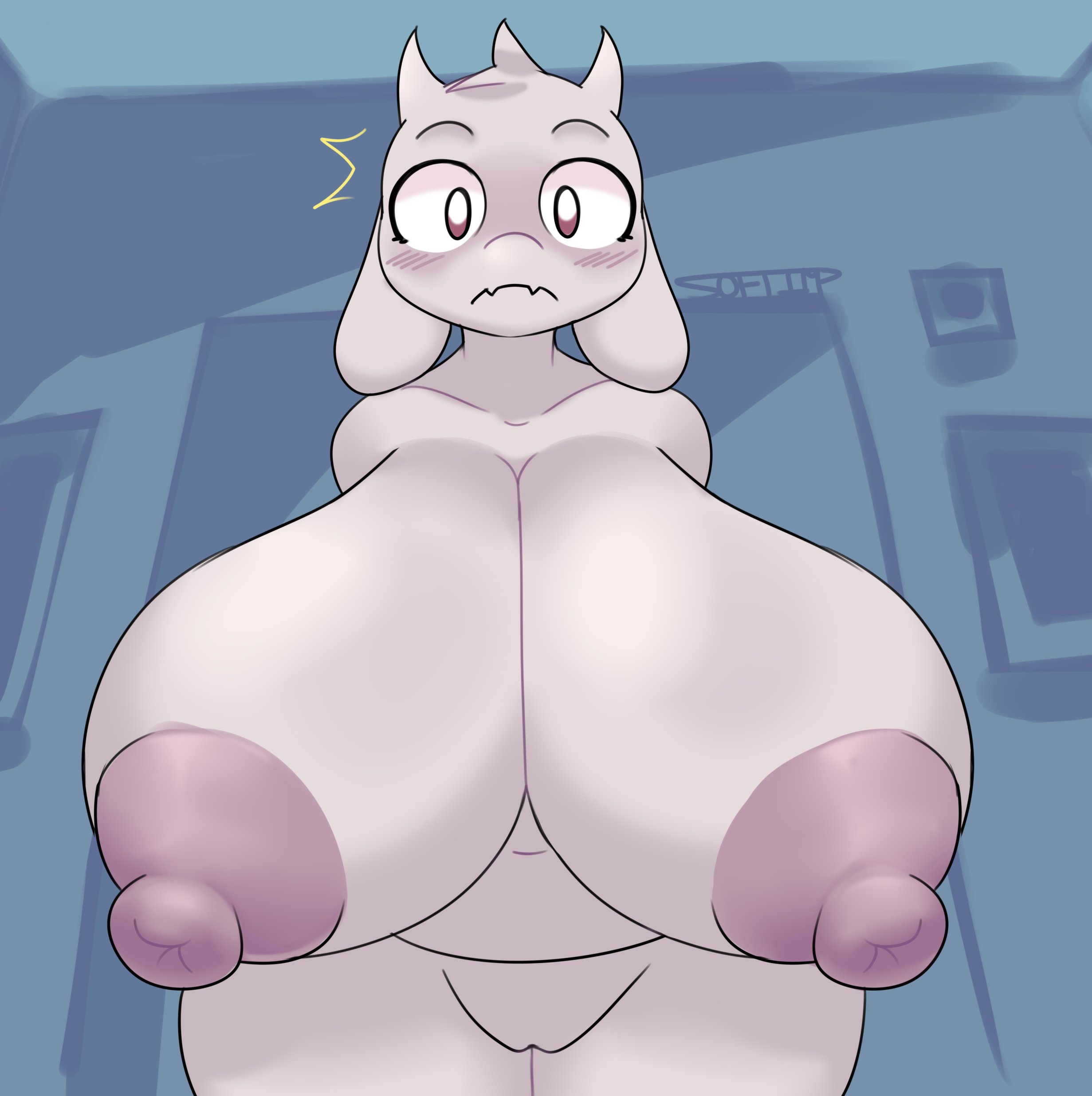 1girls, 2d, big breasts, blush, blushing, boobs, breasts, female, female only, fur, furry, furry only, horns, hourglass figure, huge breasts, humanoid, hyper breasts, large breasts, naked, nude, pussy, softnsfwimp, solo, solo female, tagme, thick thighs, tits, toriel, undertale, undertale (series), white fur, wide hips
