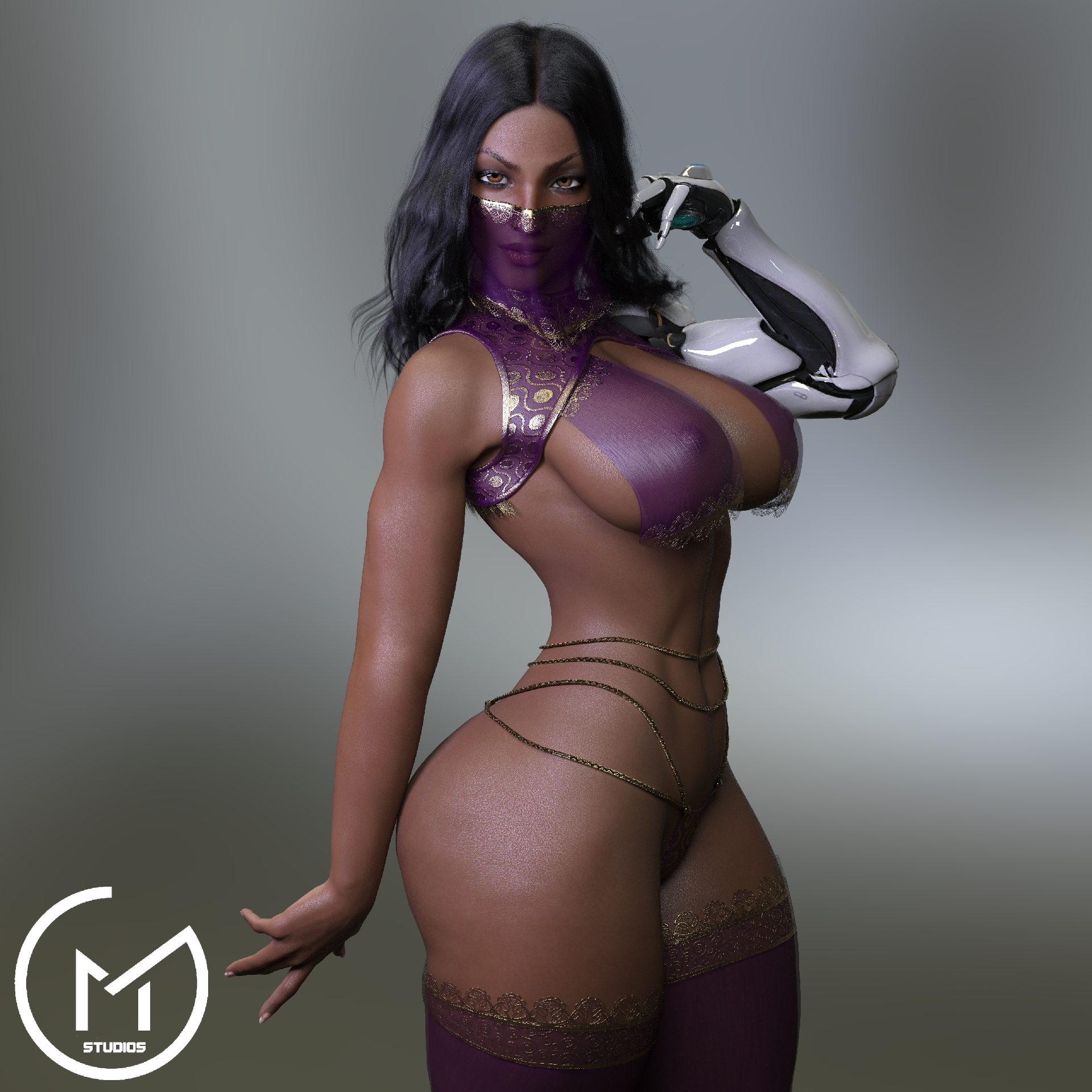 1girls, 3d, areolae, black hair, breasts, clothed, dark skin, dark-skinned female, female, female only, gm studios, lipstick, long hair, looking at viewer, nipples, overwatch, revealing clothes, seductive look, see-through, see-through clothing, skimpy, skimpy clothes, smile, solo, stockings, symmetra, thick thighs, thighhighs, veil