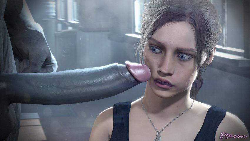 1girls, 1monster, 3d, 3d (artwork), big penis, blue eyes, brown hair, capcom, claire redfield, erect penis, erection, female, grey skin, huge cock, huge penis, human, large penis, long hair, long penis, male, monster, mr x, otacon212, partial male, penis, penis awe, penis on cheek, resident evil, resident evil 2, resident evil 2 remake, sex, straight, thick penis, tyrant, uncensored