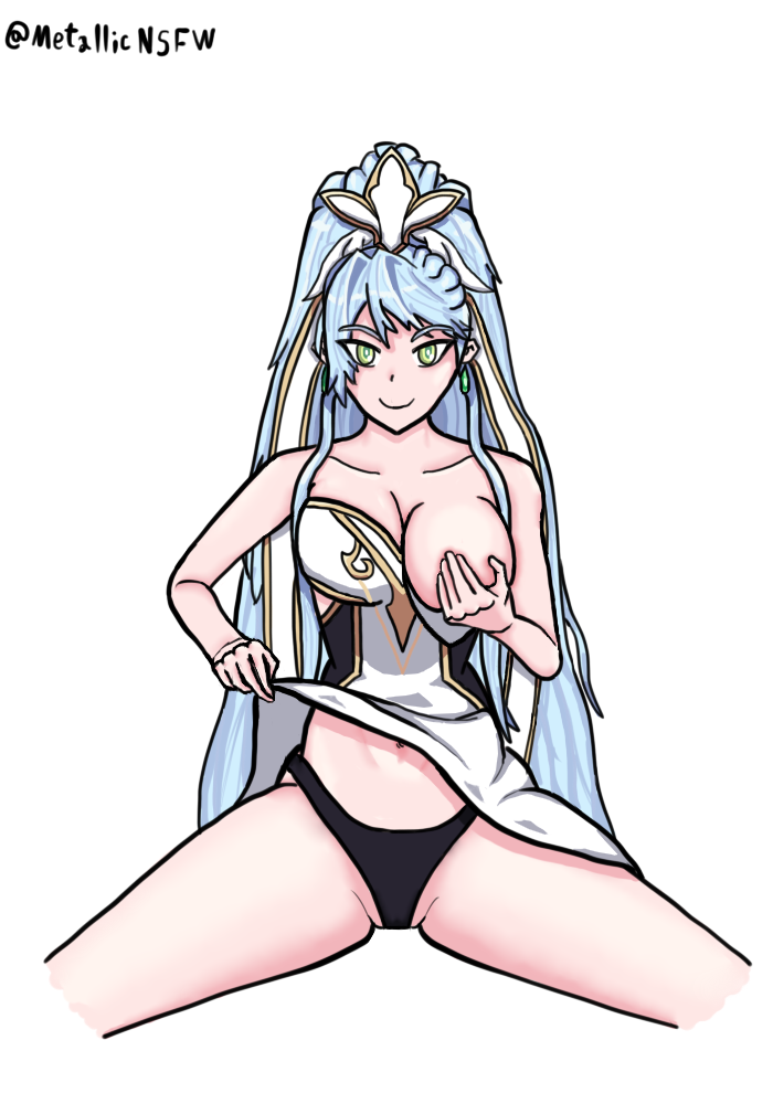 blue_hair breast_grab breasts europa_(grand_chase) europa_jupiter grand_chase green_eyes metallicnsfw