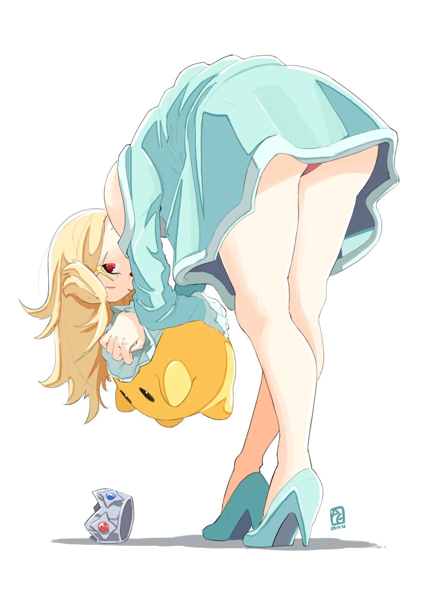 automatic giraffe, female, looking at viewer, luma, mario (series), panties, pantyshot, pantyshot (standing), princess rosalina, red eyes, red panties, super mario galaxy, upskirt